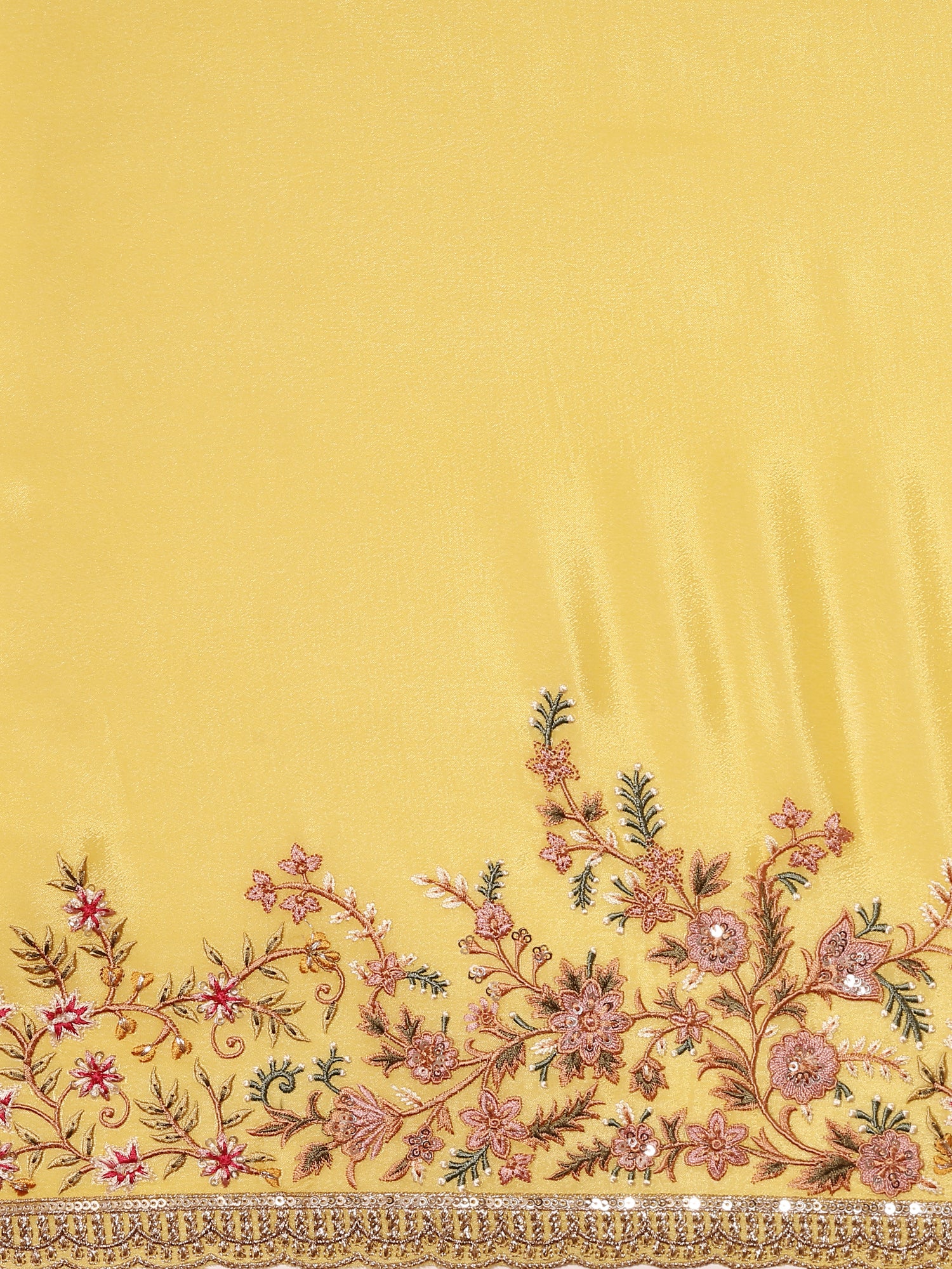 Lemon Crepe Embroidery Saree With Readymade Blouse - Image 7