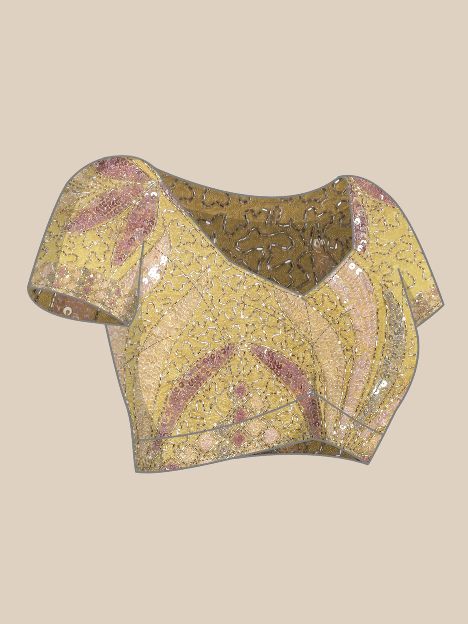 Lemon Crepe Sequins Saree With Readymade Blouse - Image 6