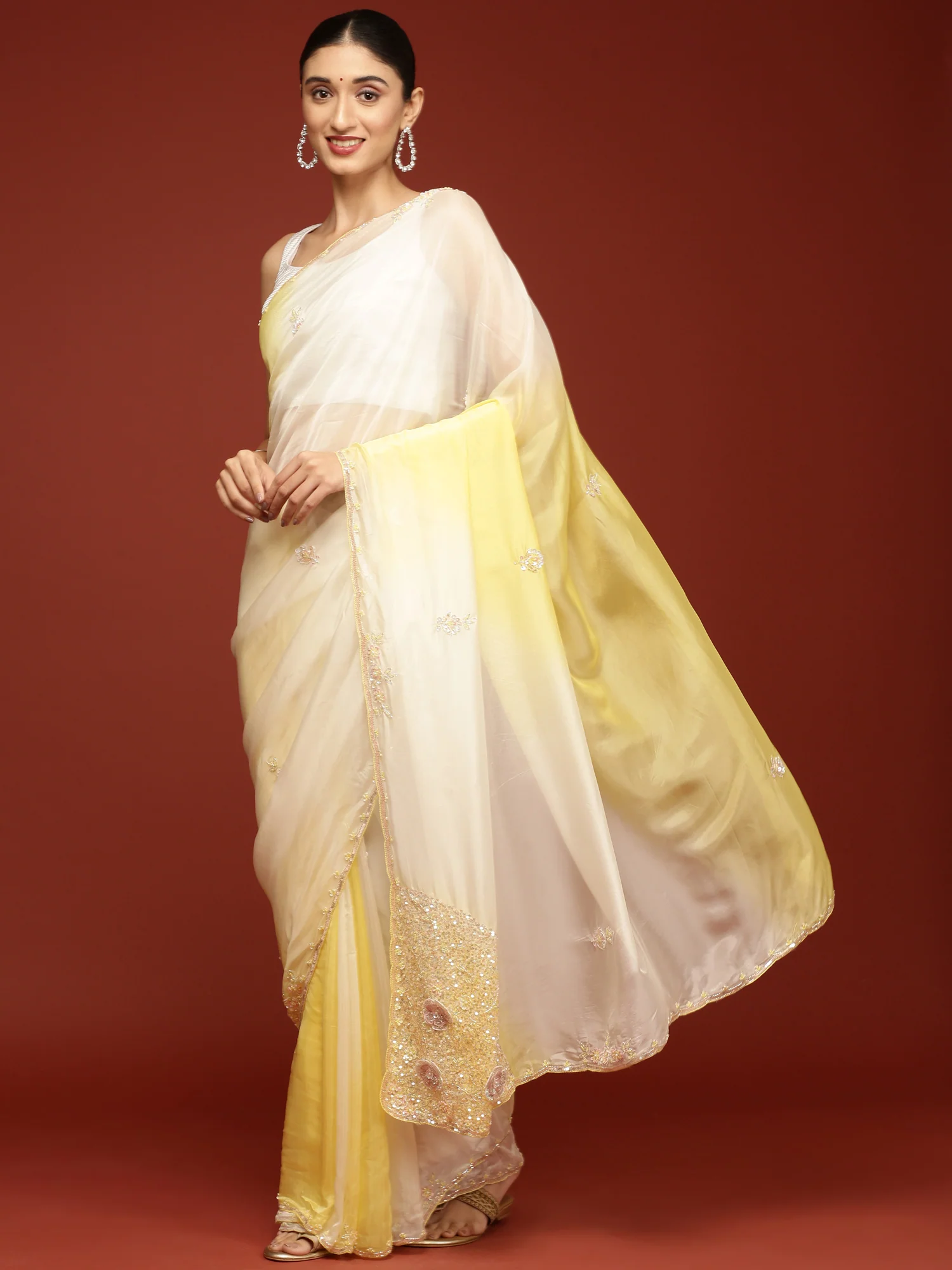 Lemon Crepe Stone Work Saree - Image 2