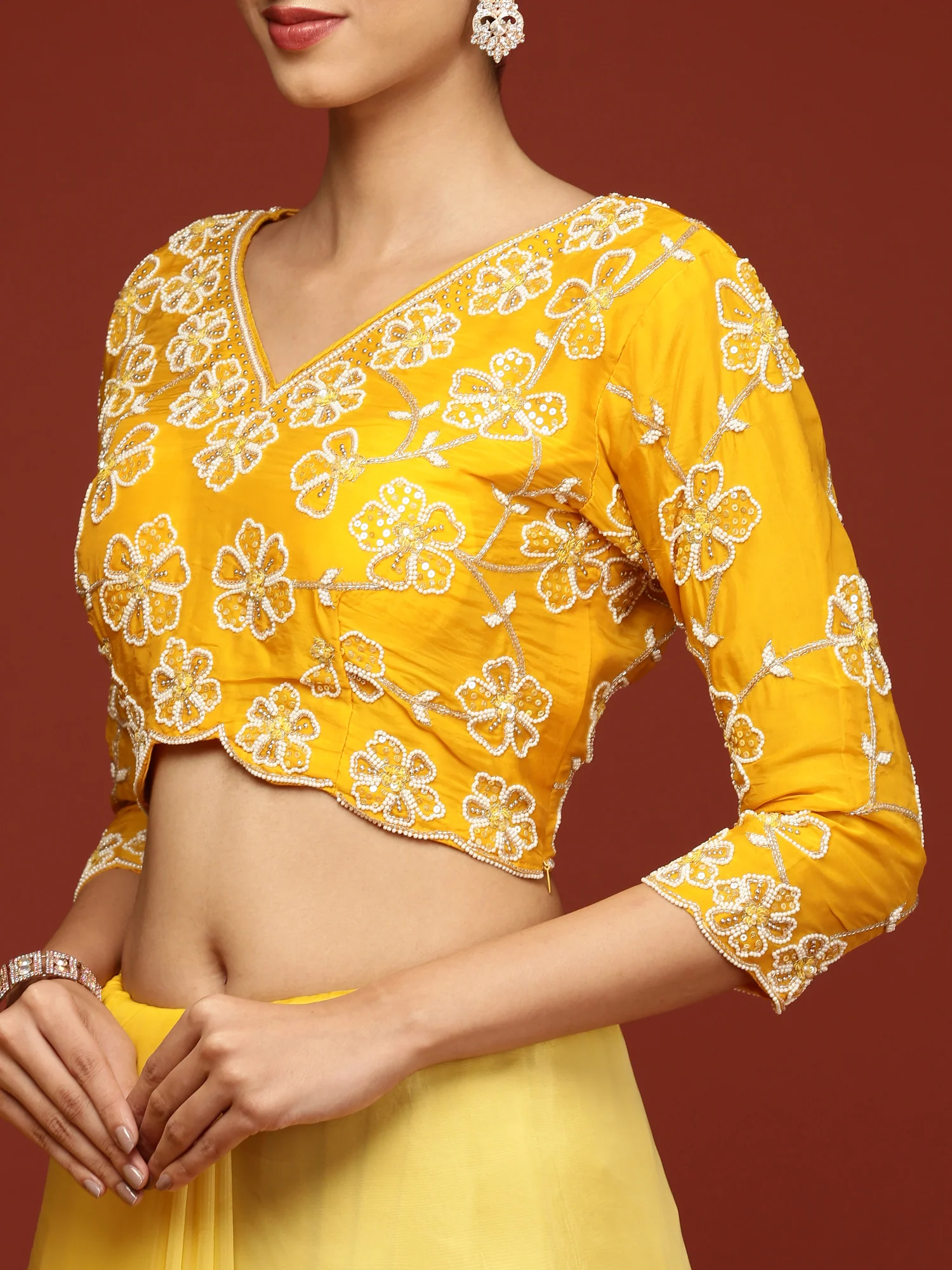 Lemon Silk Saree With Stone Work Readymade Blouse - Image 8