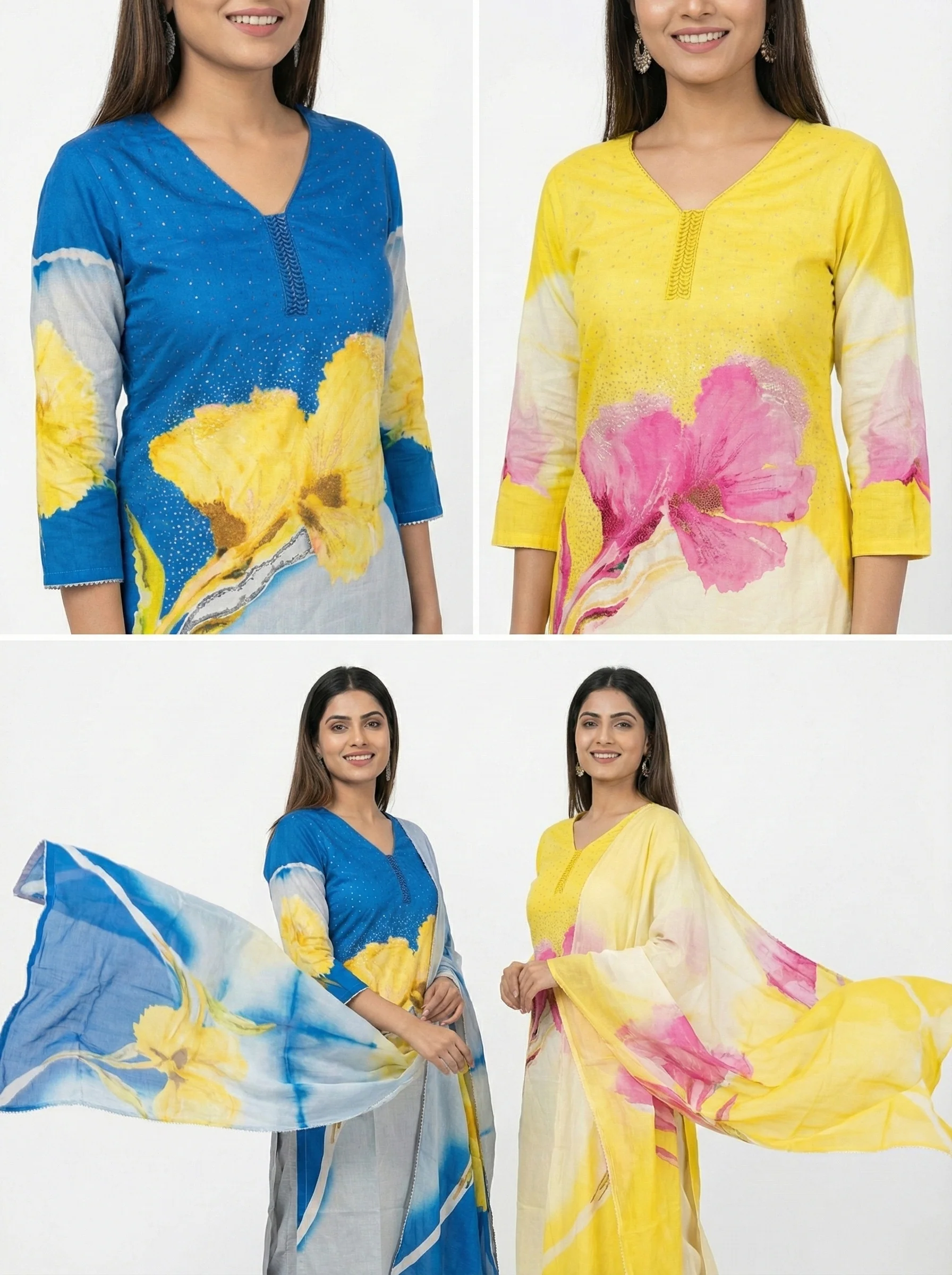 Lemon Viscose Printed Three Piece Set - Image 3