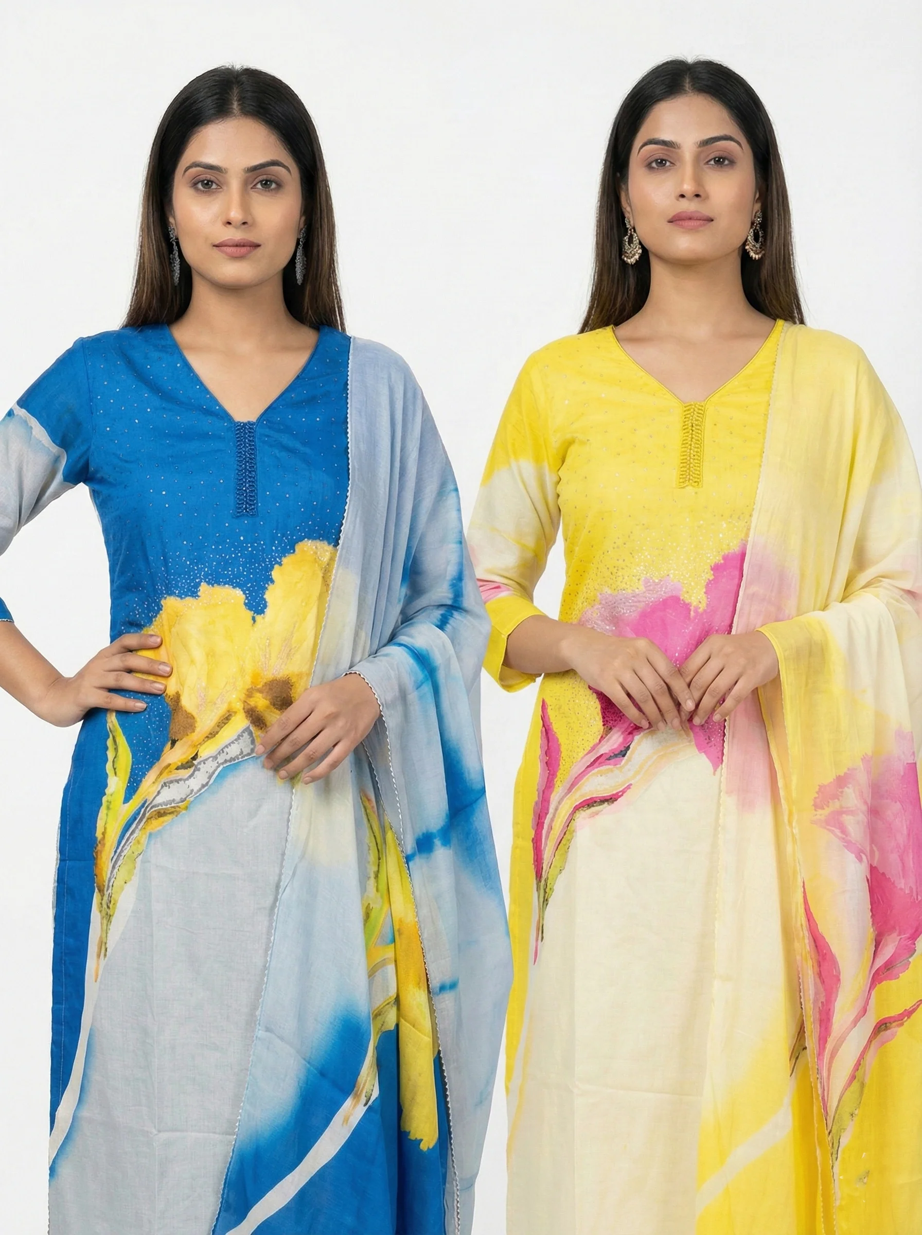 Lemon Viscose Printed Three Piece Set - Image 4