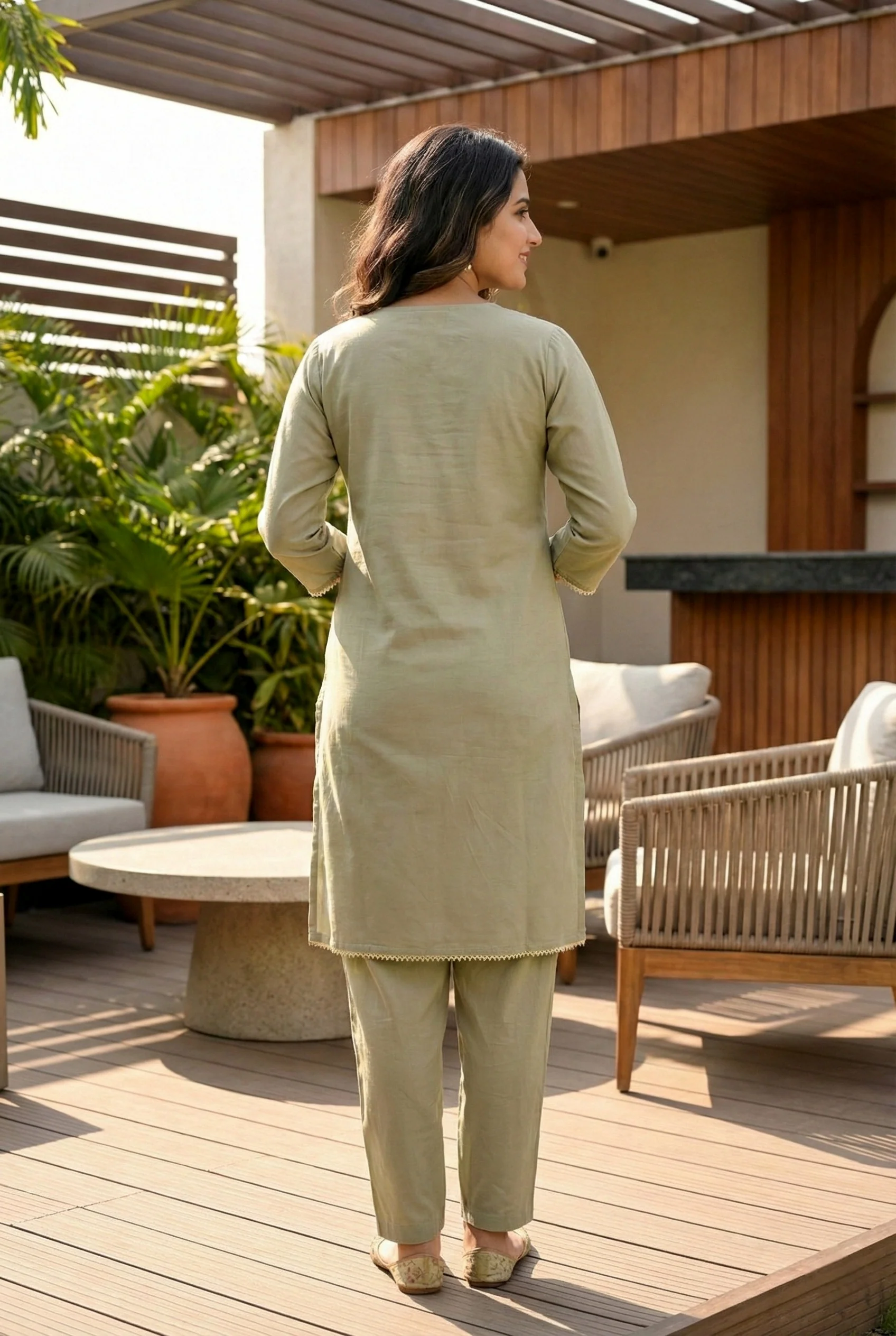 Light Grey Muslin Hand Embroidered Two Piece Set - Image 3