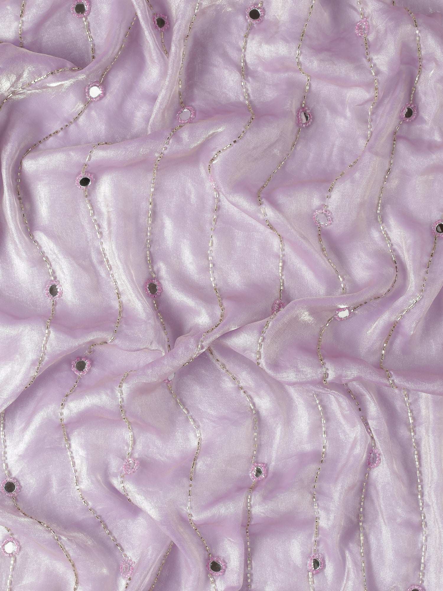 Lilac Jimmy tissue saree with mirror work hand embroidery - Image 7