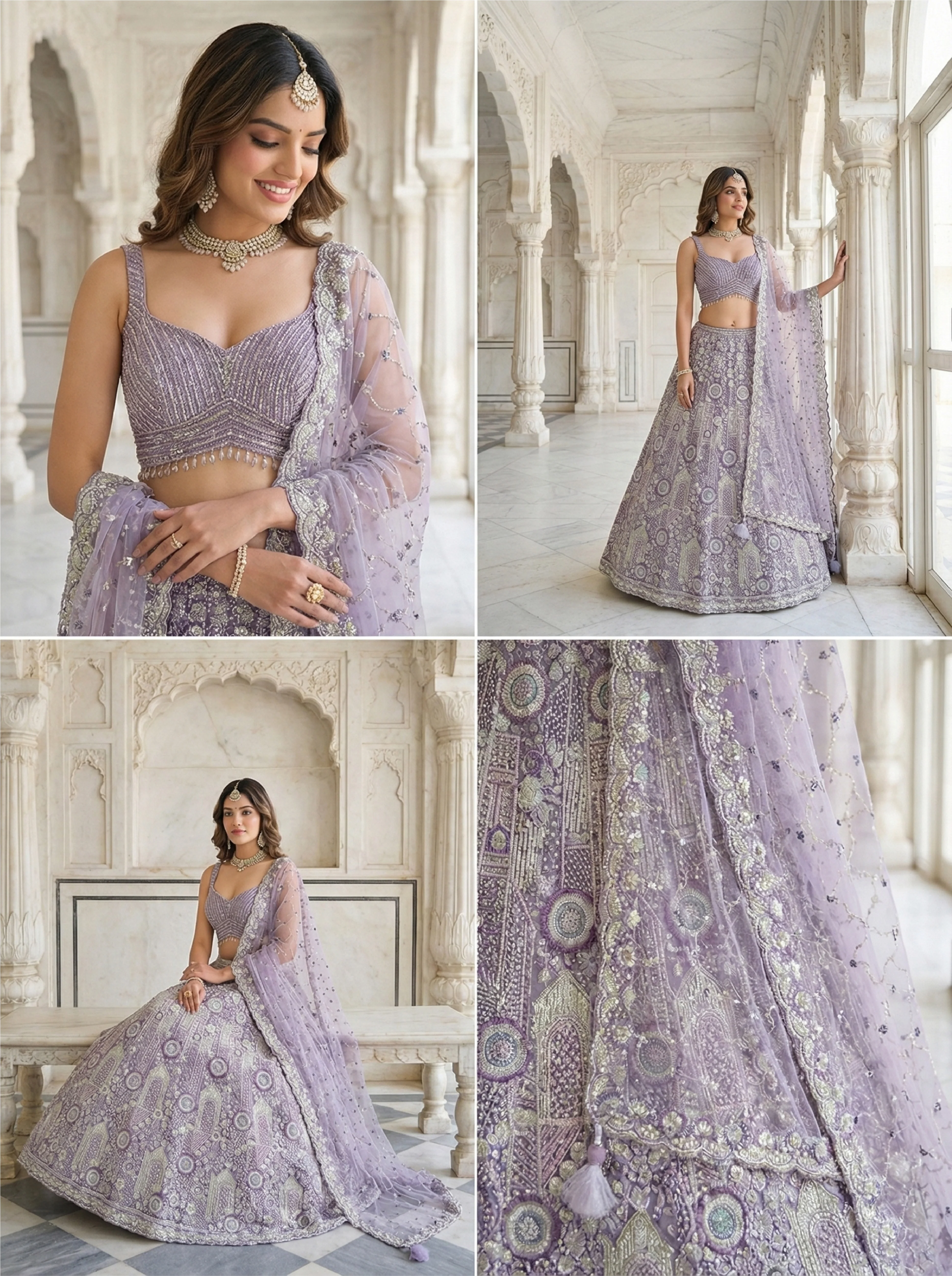 Lilac Net Heavy Sequins And Stone Embroidery Ghagra Set - Image 2