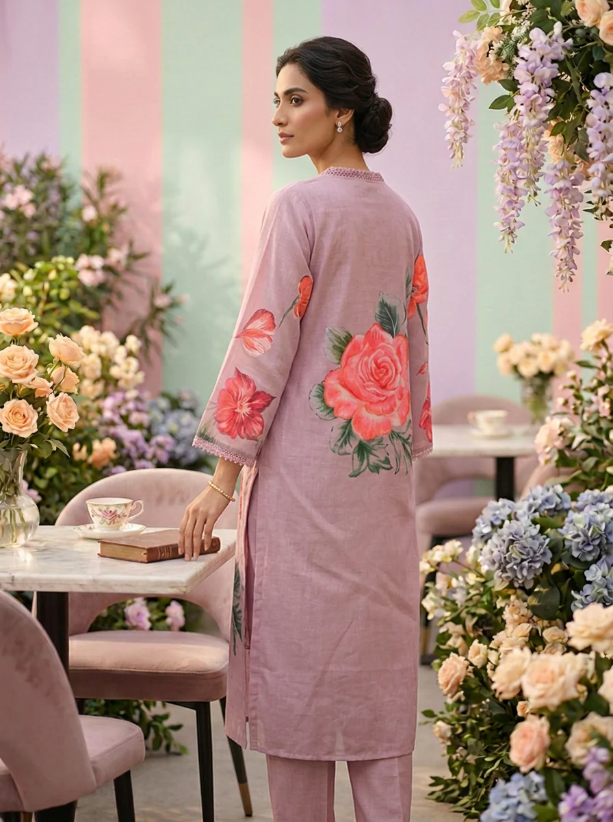 Lilac Rayon Floral Printed Three Piece Set - Image 2