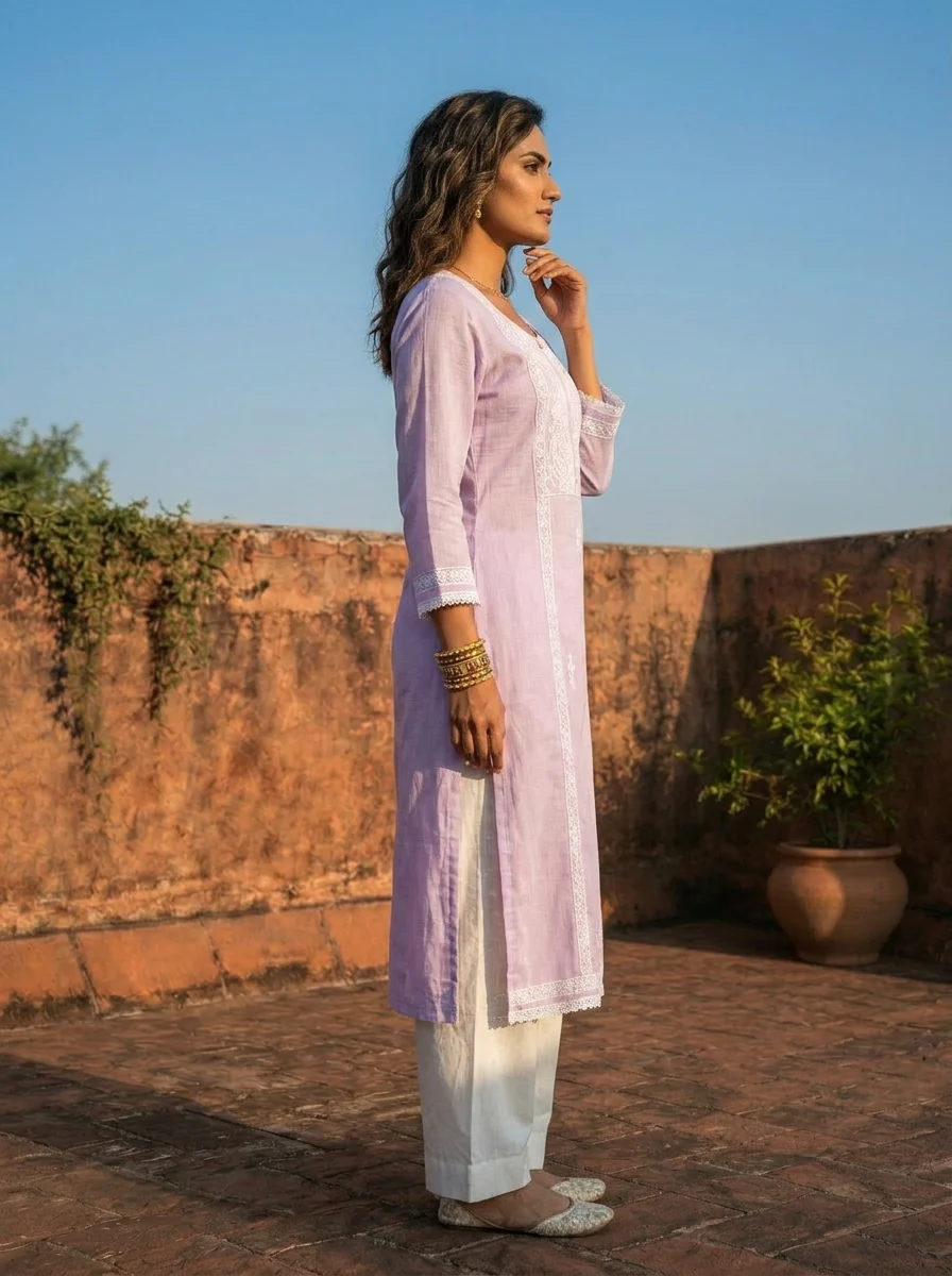 Lilac Rayon Scattered Buti And Paisley Embroidery Kurta - Image 3