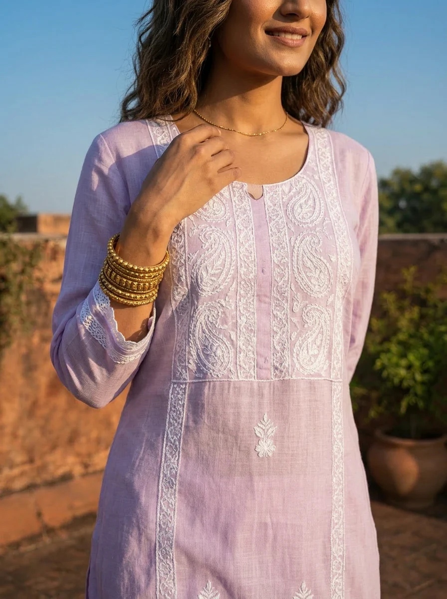 Lilac Rayon Scattered Buti And Paisley Embroidery Kurta - Image 4