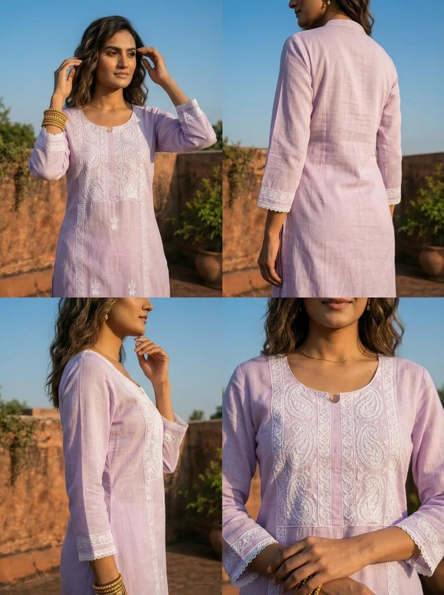 Lilac Rayon Scattered Buti And Paisley Embroidery Kurta - Image 5