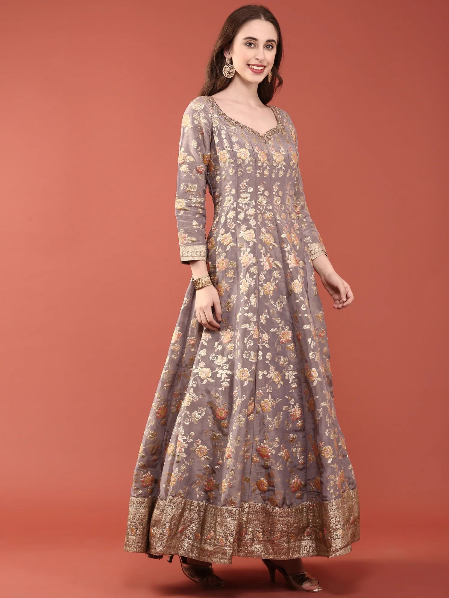 Lilac Tissue Floral Digital Print Anarkali Set - Image 2