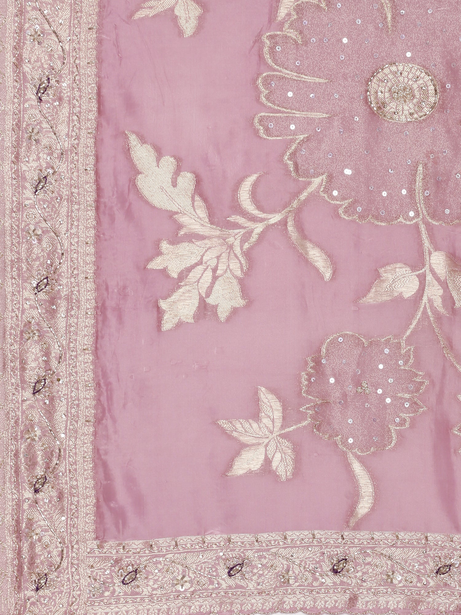 Lilac Tissue Weaved Saree With Stone Work Readymade Blouse - Image 5