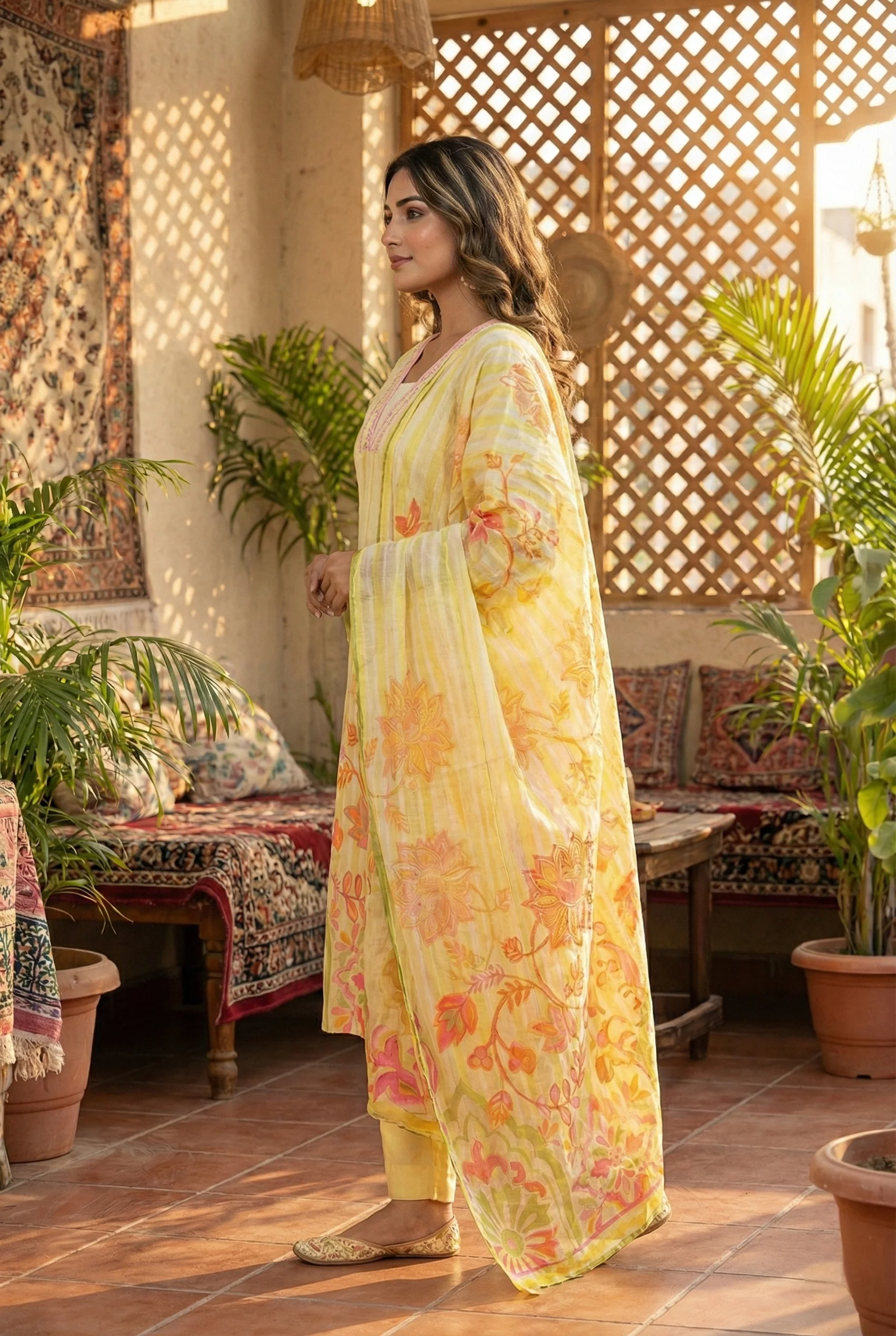 Lime Cotton Hand Embroidery Three Piece Set - Image 3