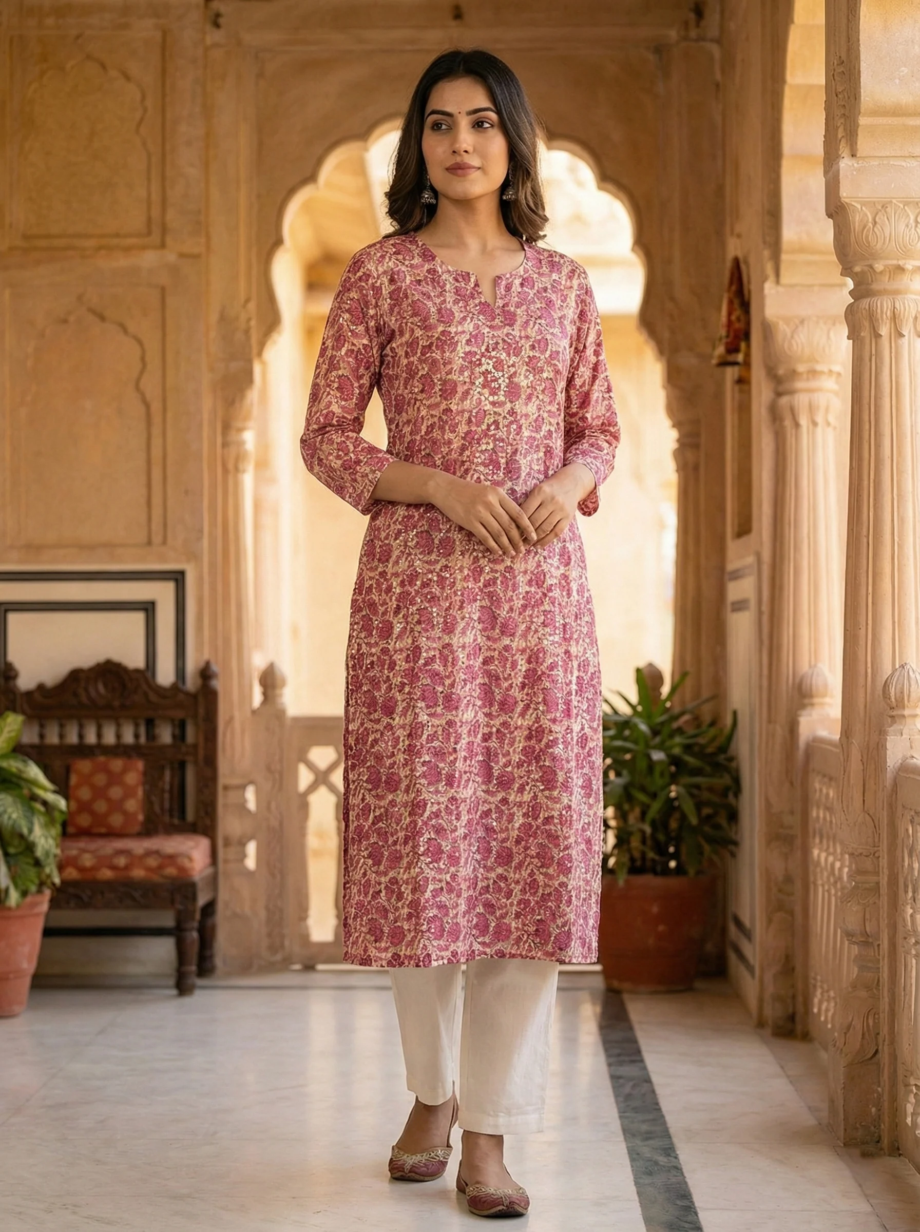 Magenta Cotton Digital Print Kurta - Image 5