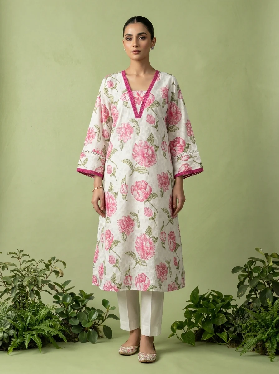 Magenta Cotton Floral Printed Two Piece Set - Image 2
