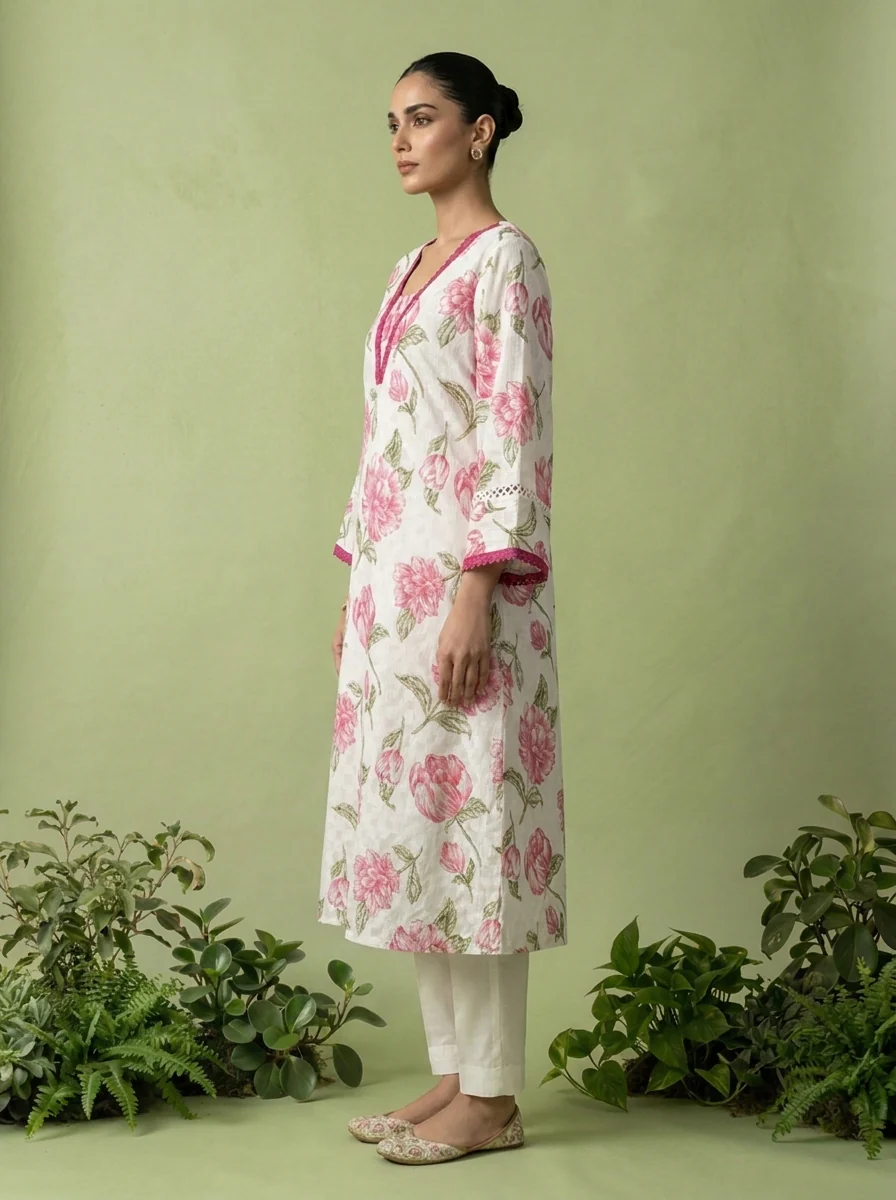 Magenta Cotton Floral Printed Two Piece Set - Image 4