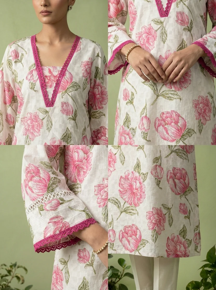 Magenta Cotton Floral Printed Two Piece Set - Image 5