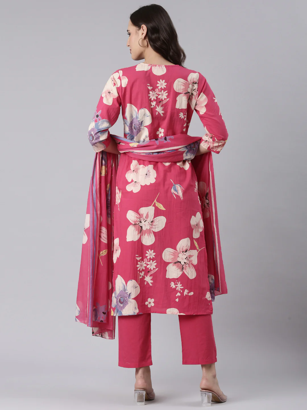 Magenta Cotton Printed Three Piece Set - Image 3