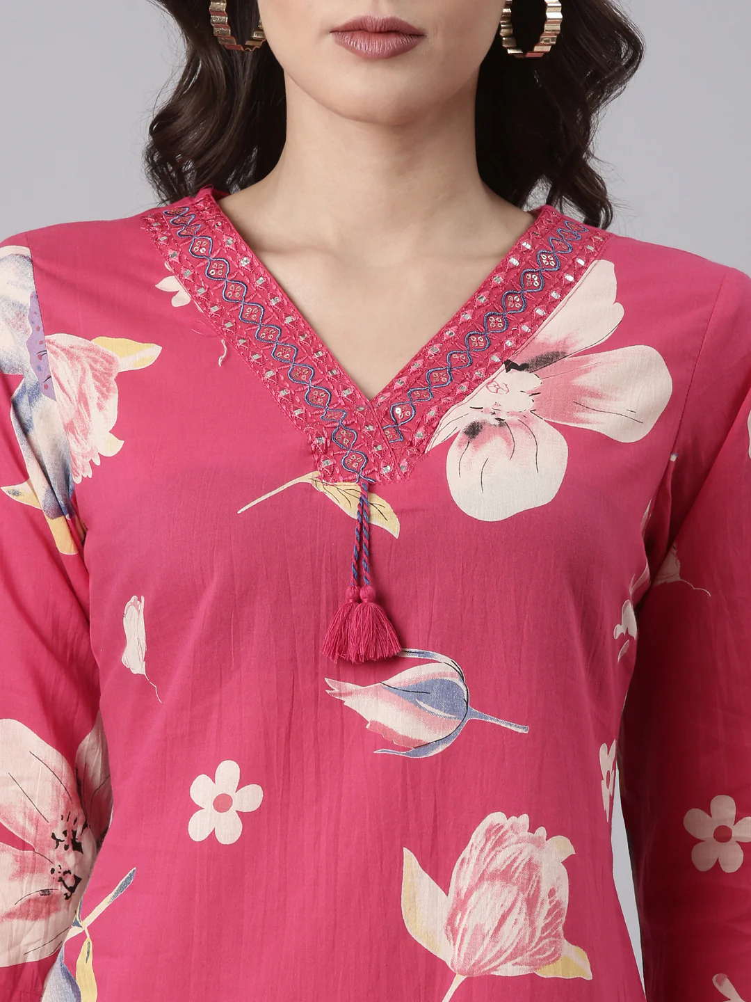 Magenta Cotton Printed Three Piece Set - Image 4