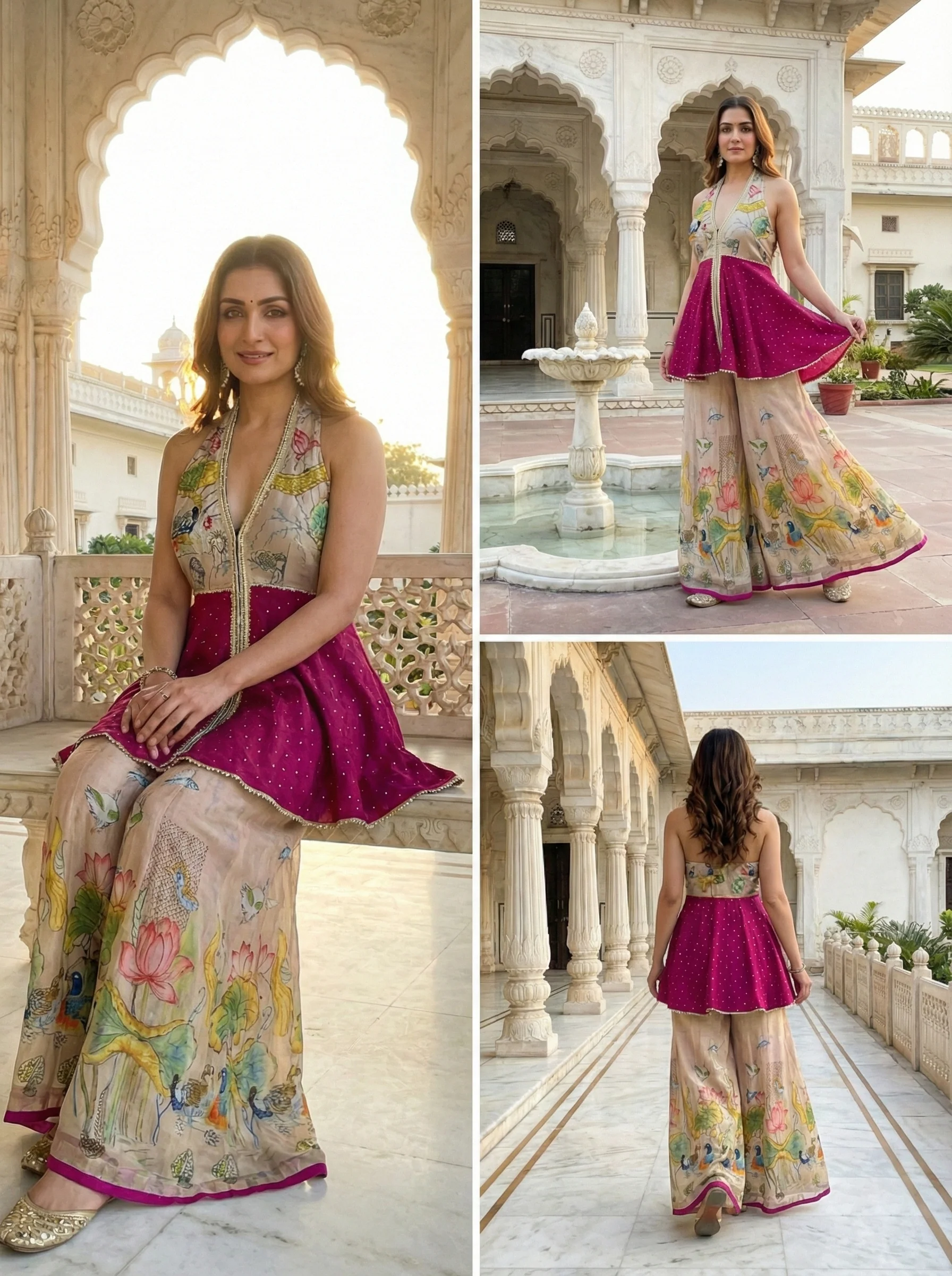 Magenta Crepe Kurti And Palazzo Set - Image 4