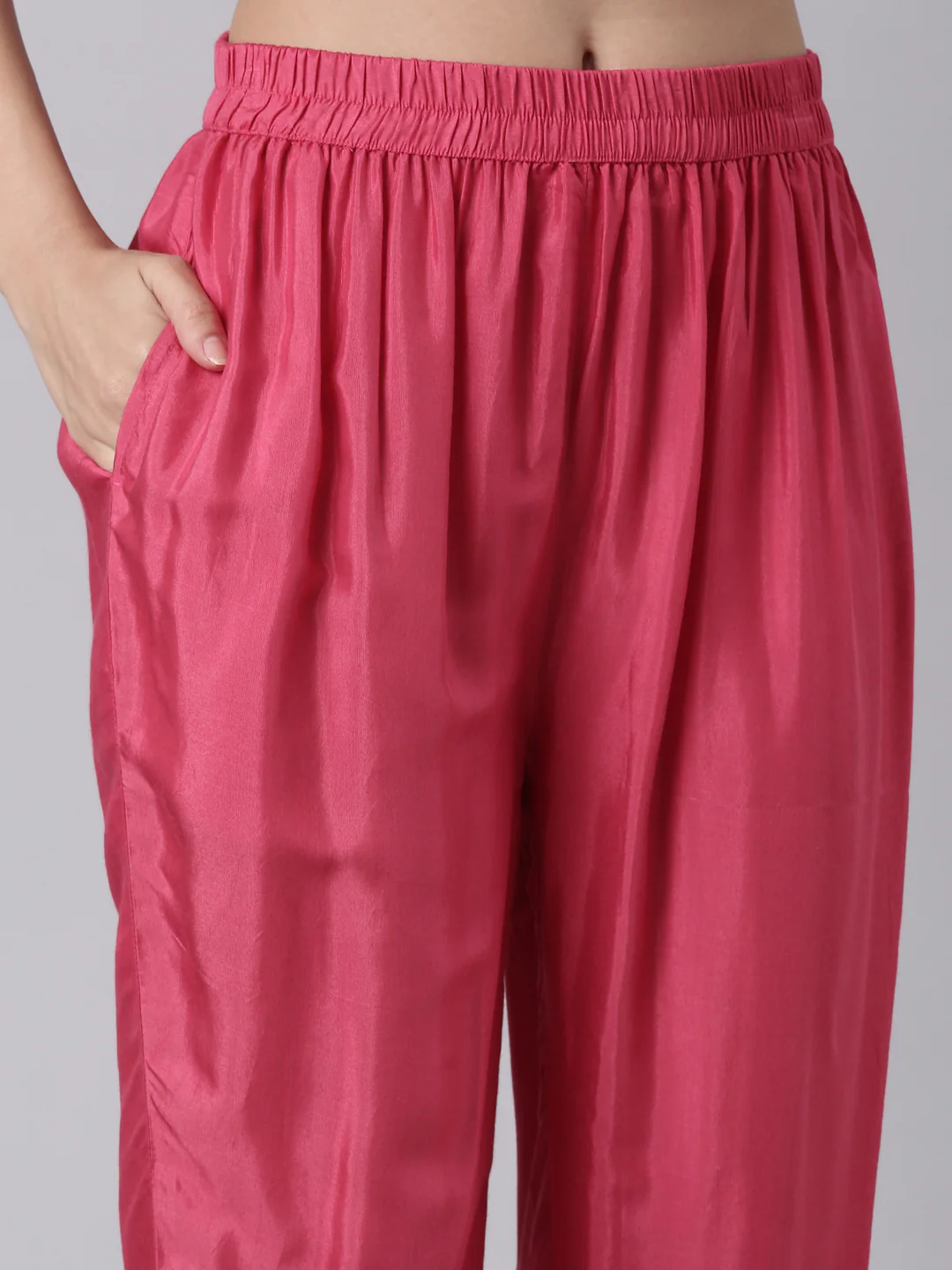 Magenta Dola Silk Embroidered With Work Three Piece Set - Image 6