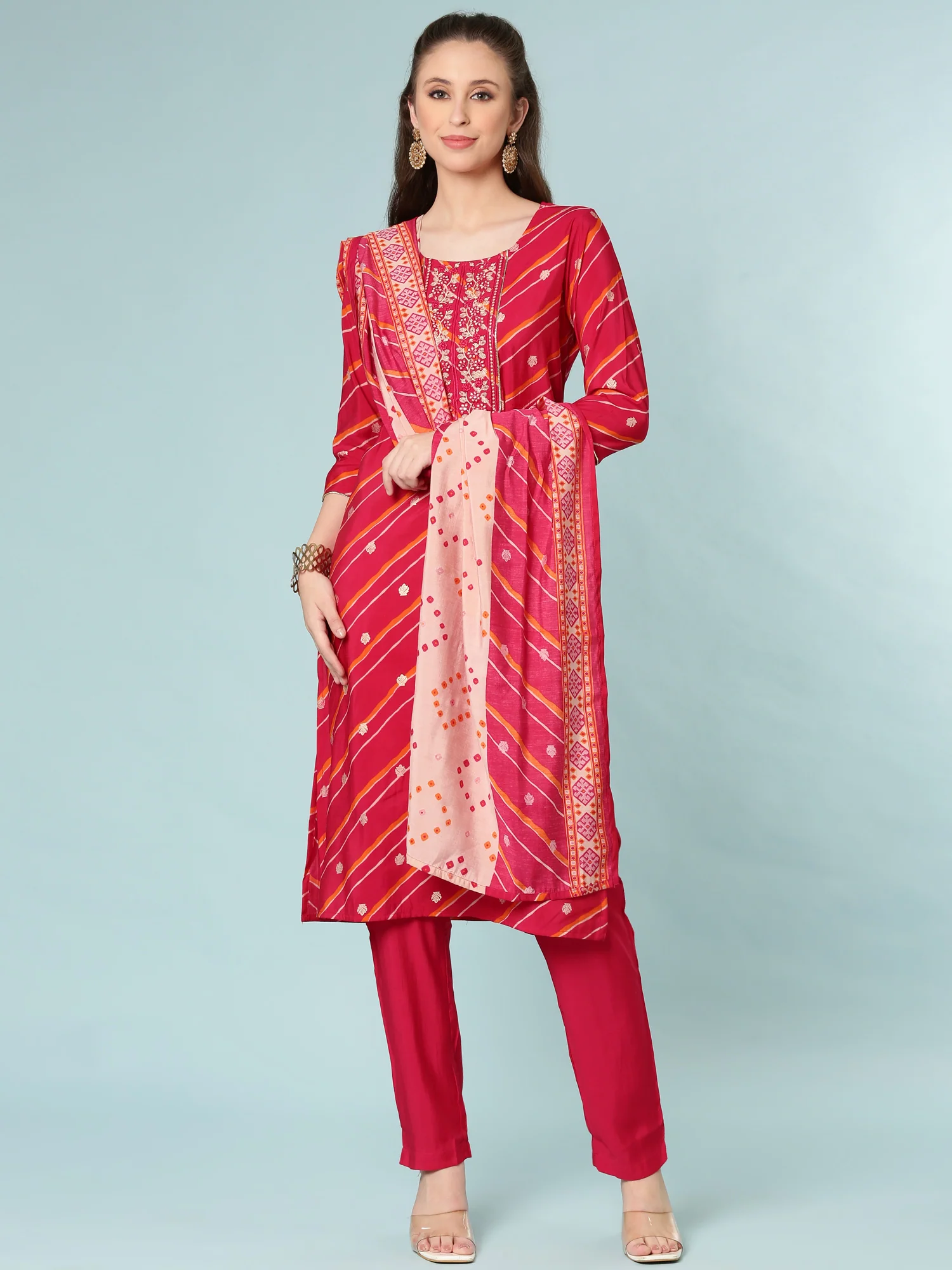 Magenta Dola Silk Three Piece Set