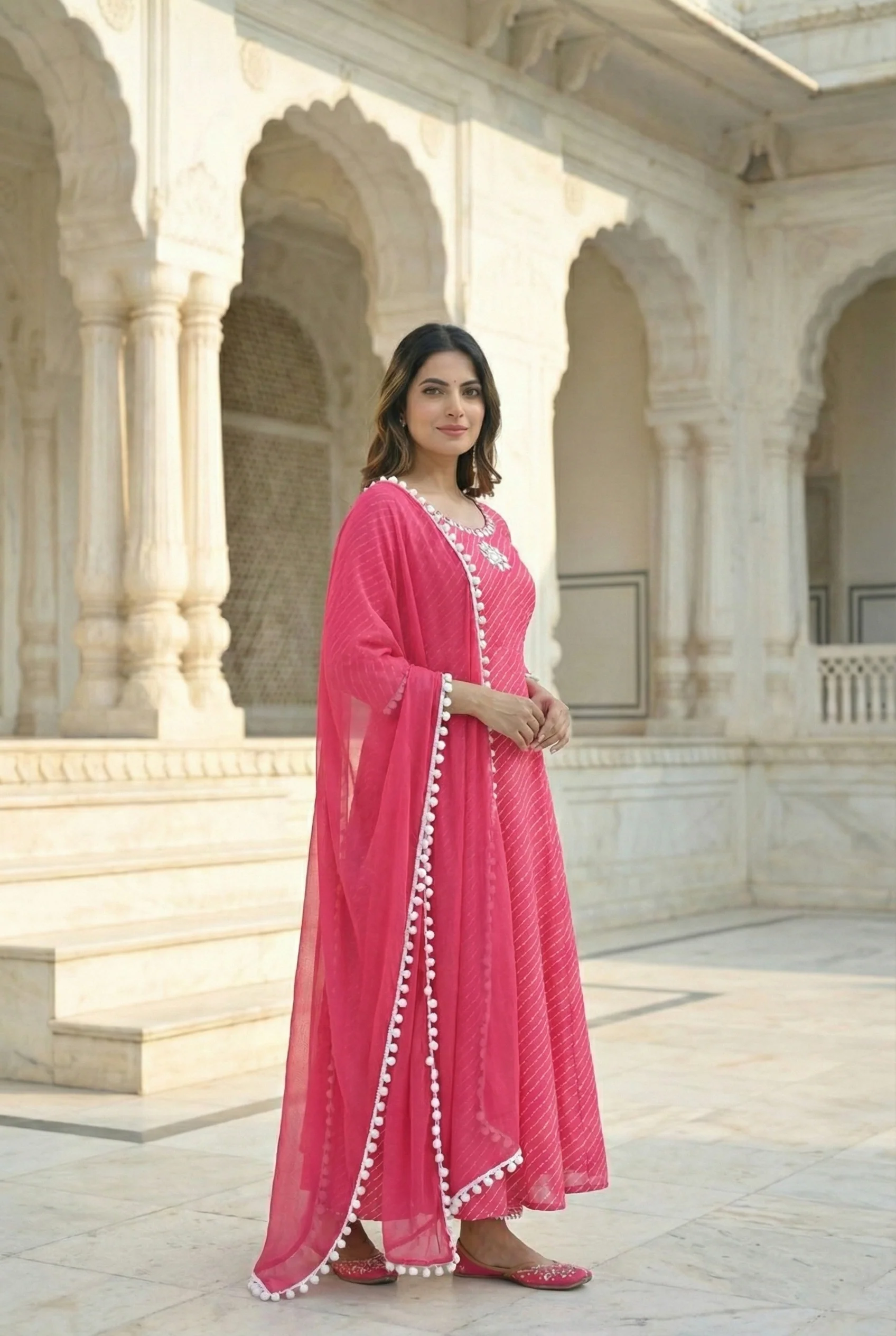 Magenta Georgette Mirror Embroidered Three Piece Set - Image 2