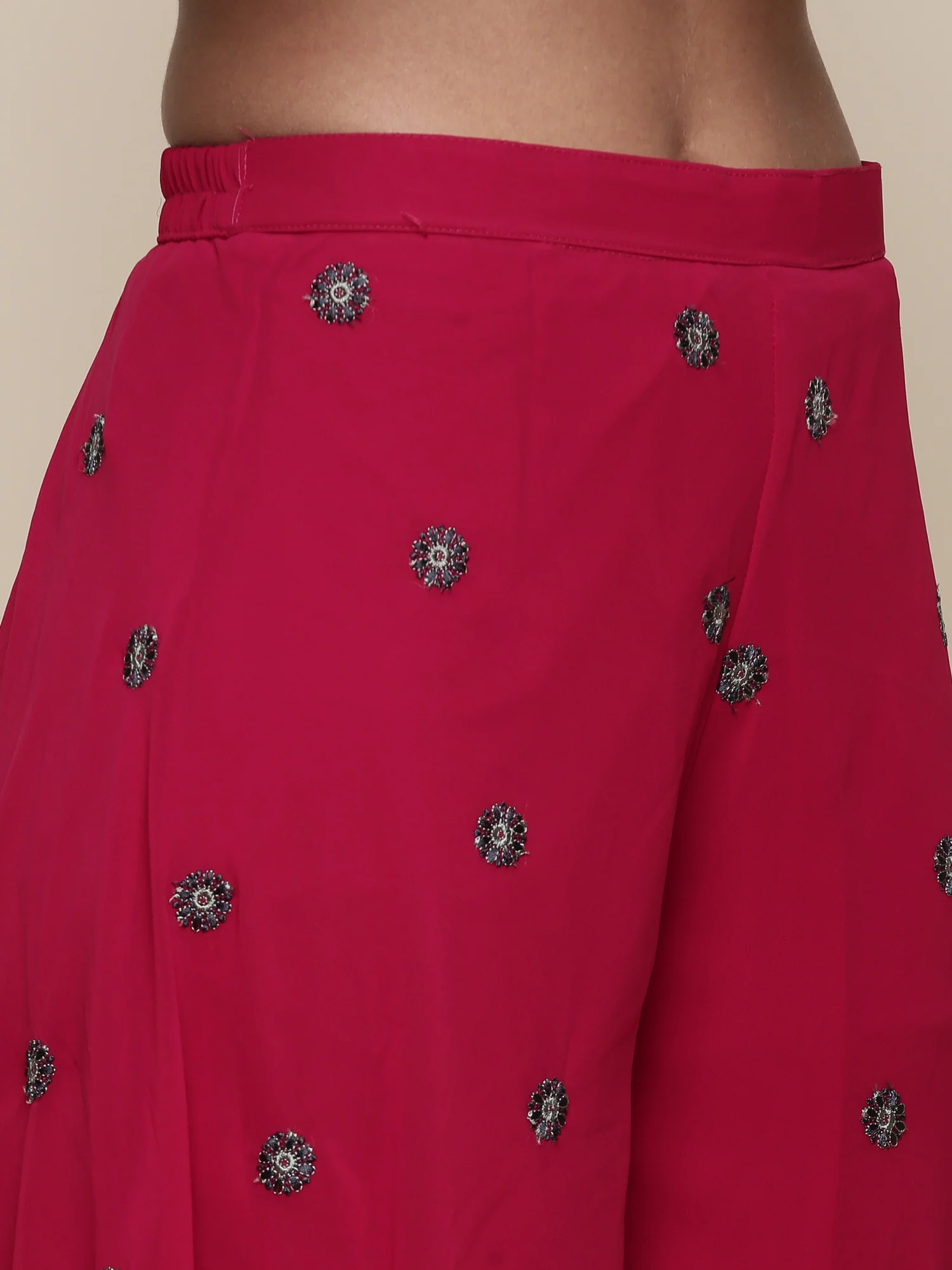 Magenta georgette embroidered peplum and palazoo Three piece set - Image 6