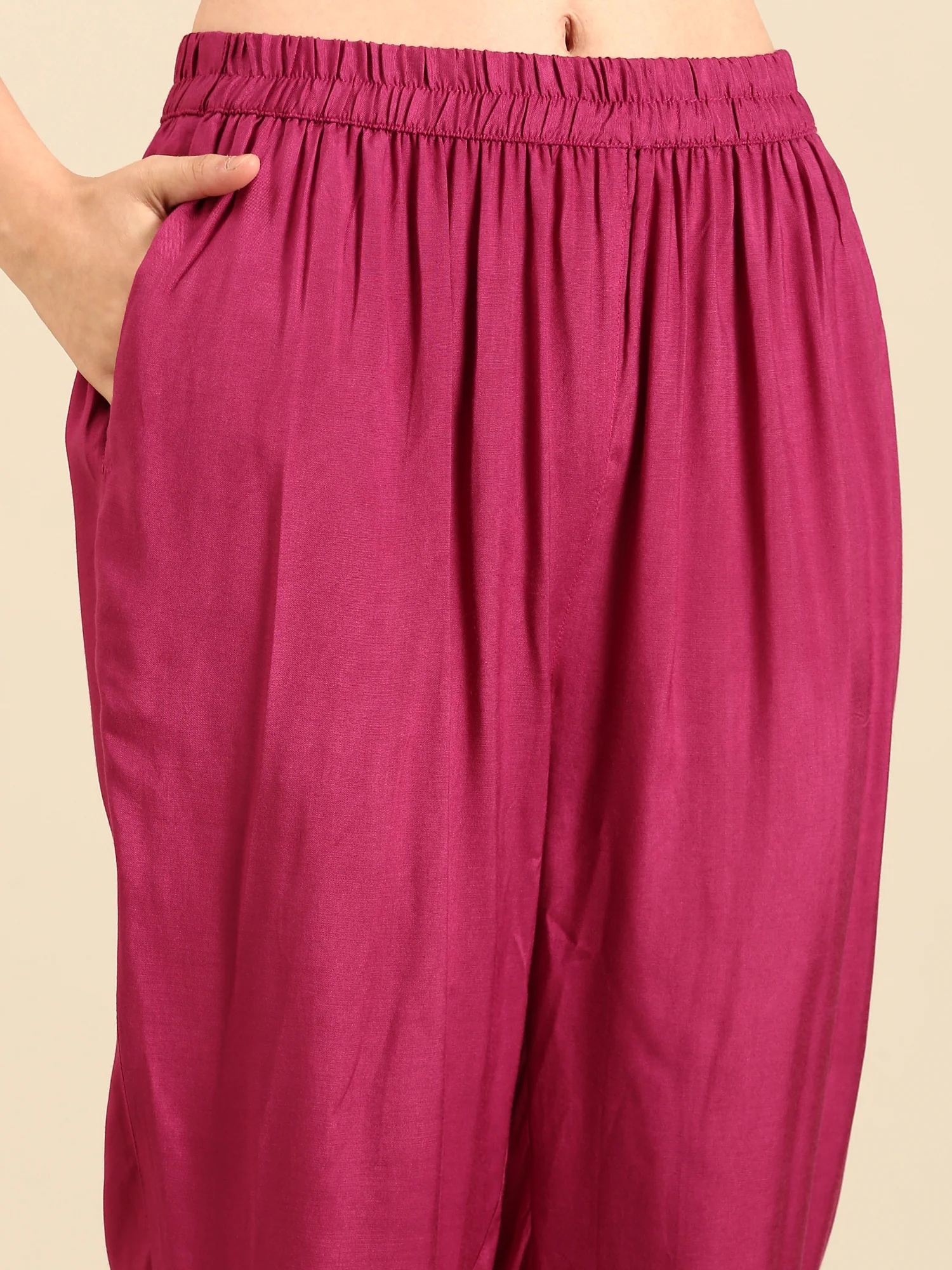 Magenta Muslin fabric three piece suit set - Image 6