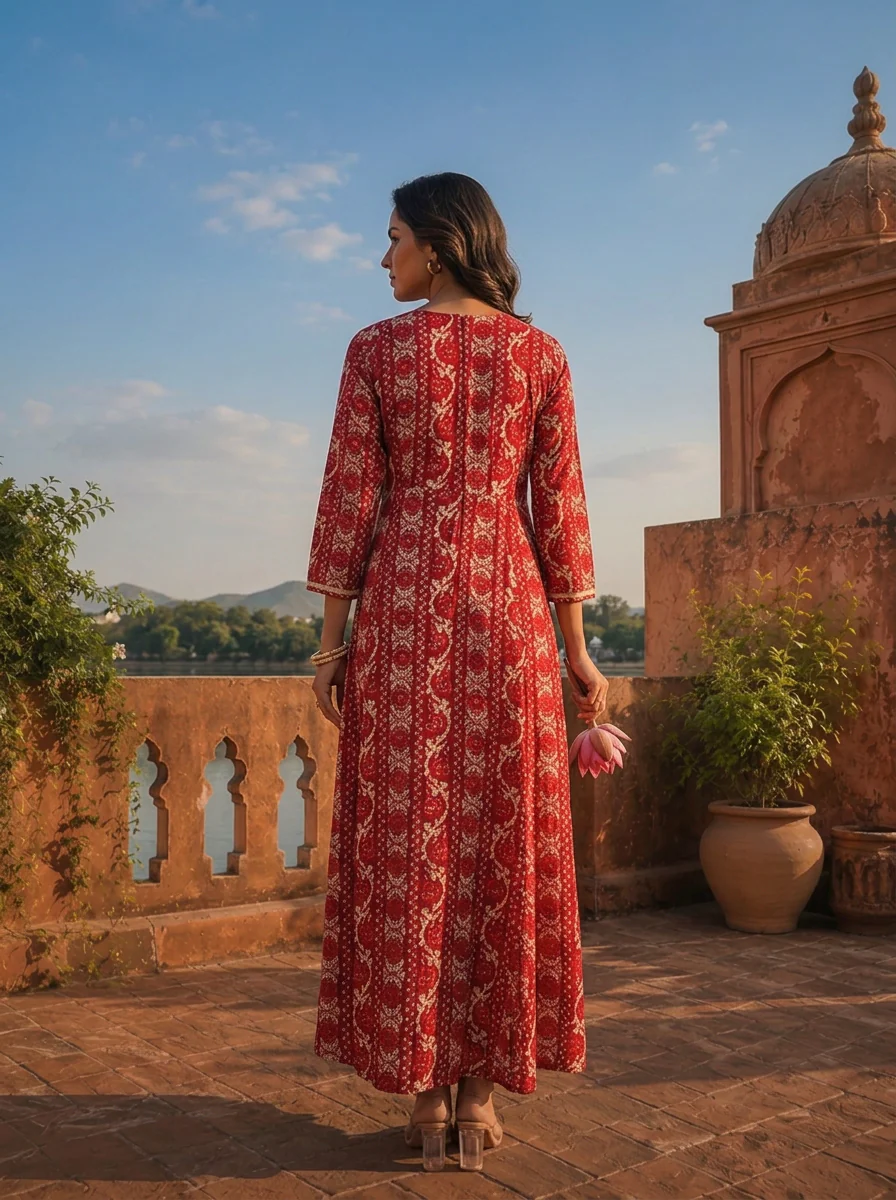 Magenta Rayon Bagru Printed Dress - Image 2
