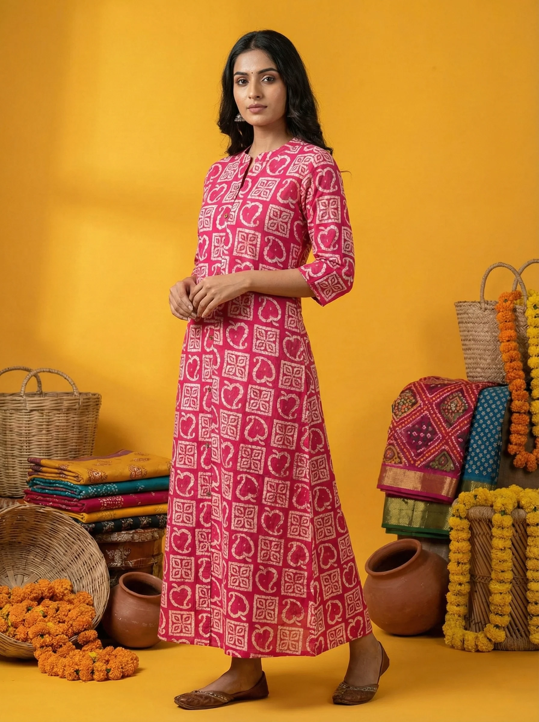 Magenta Silk Digital Print Kurta - Image 2