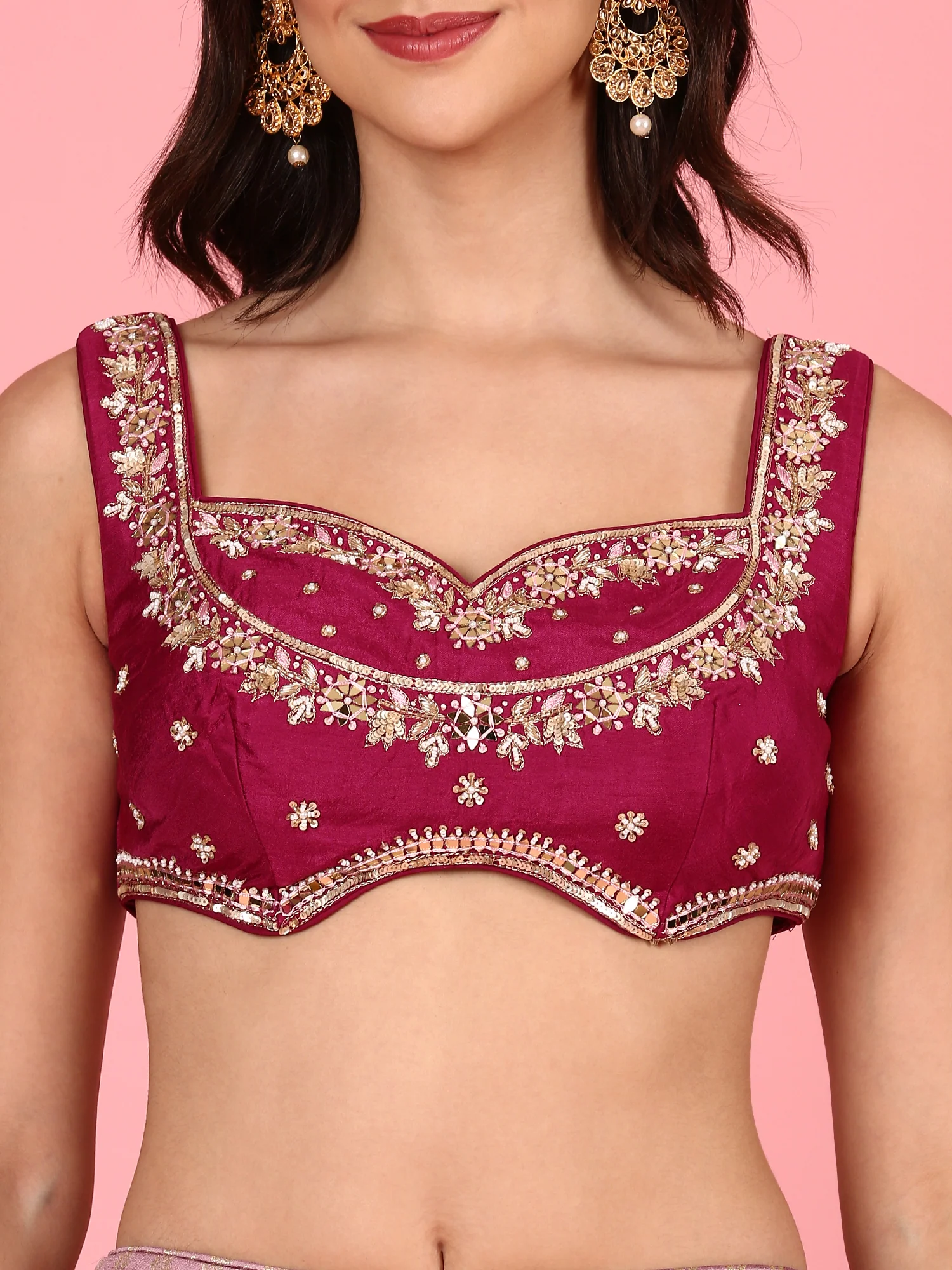 Magenta silk embroidered Three piece ghagra set - Image 4