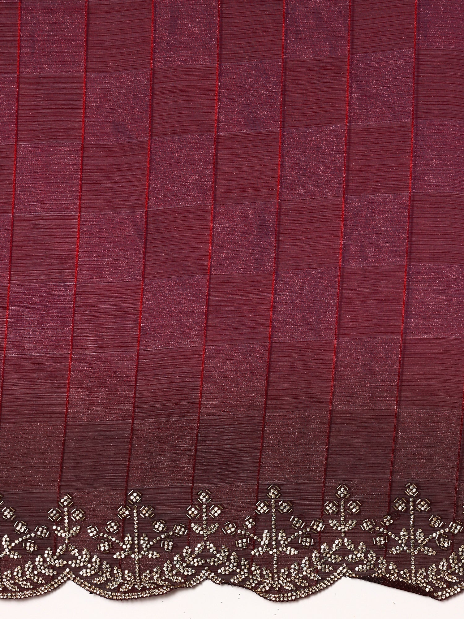 Maroon jacquard satin organza saree with hand embroidery - Image 5
