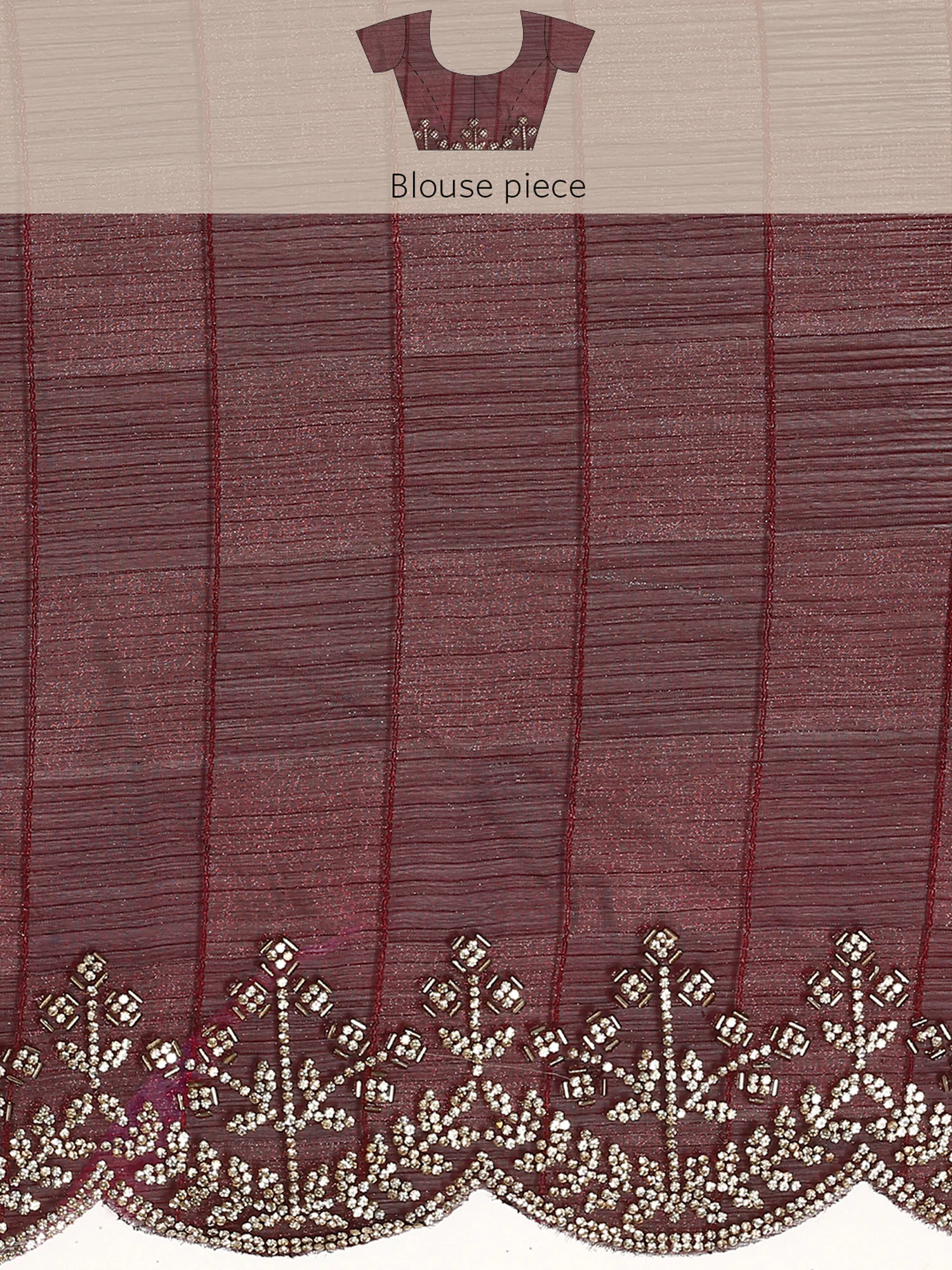 Maroon jacquard satin organza saree with hand embroidery - Image 9