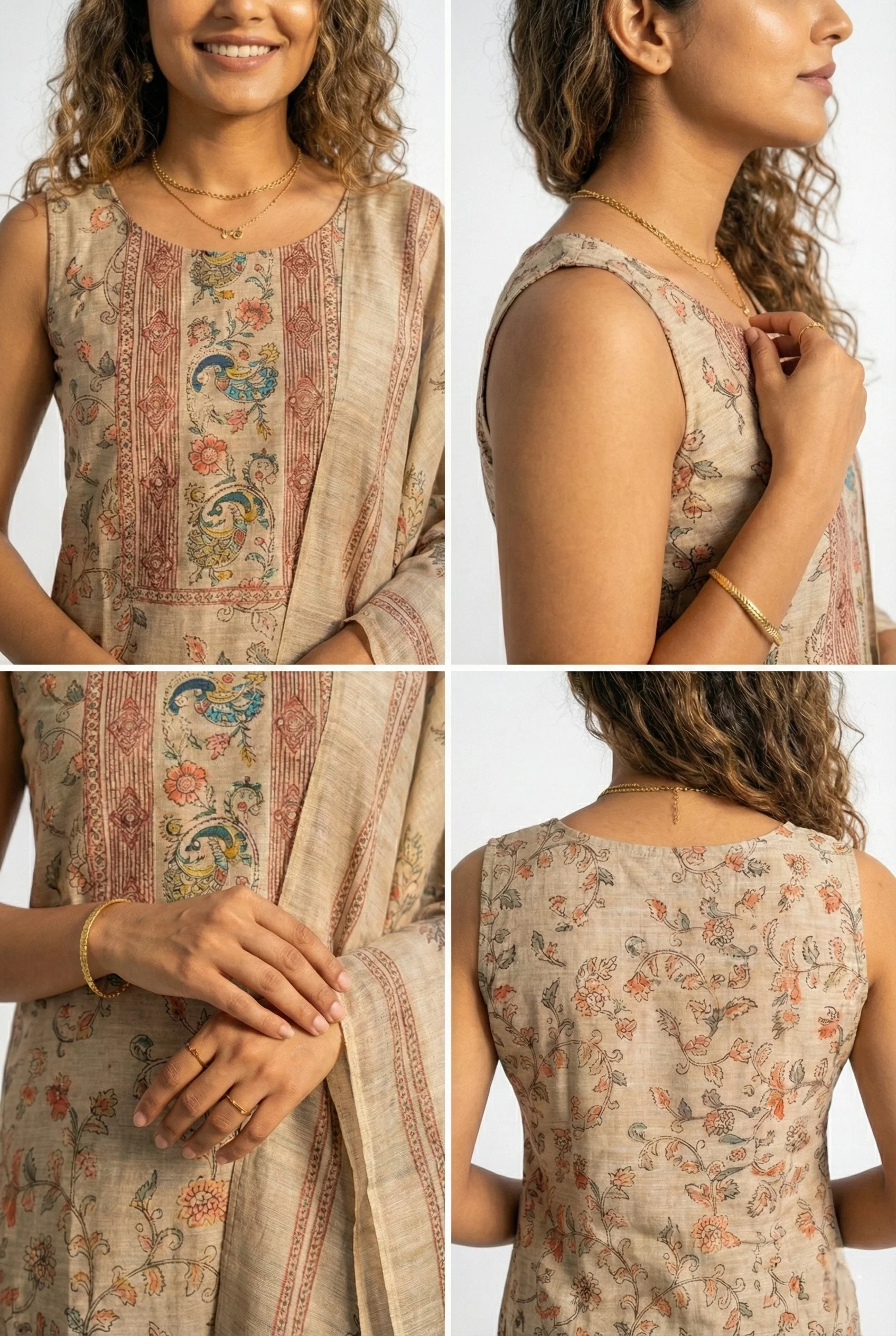 Maroon Chanderi Silk Floral Printed Three Piece Set - Image 3