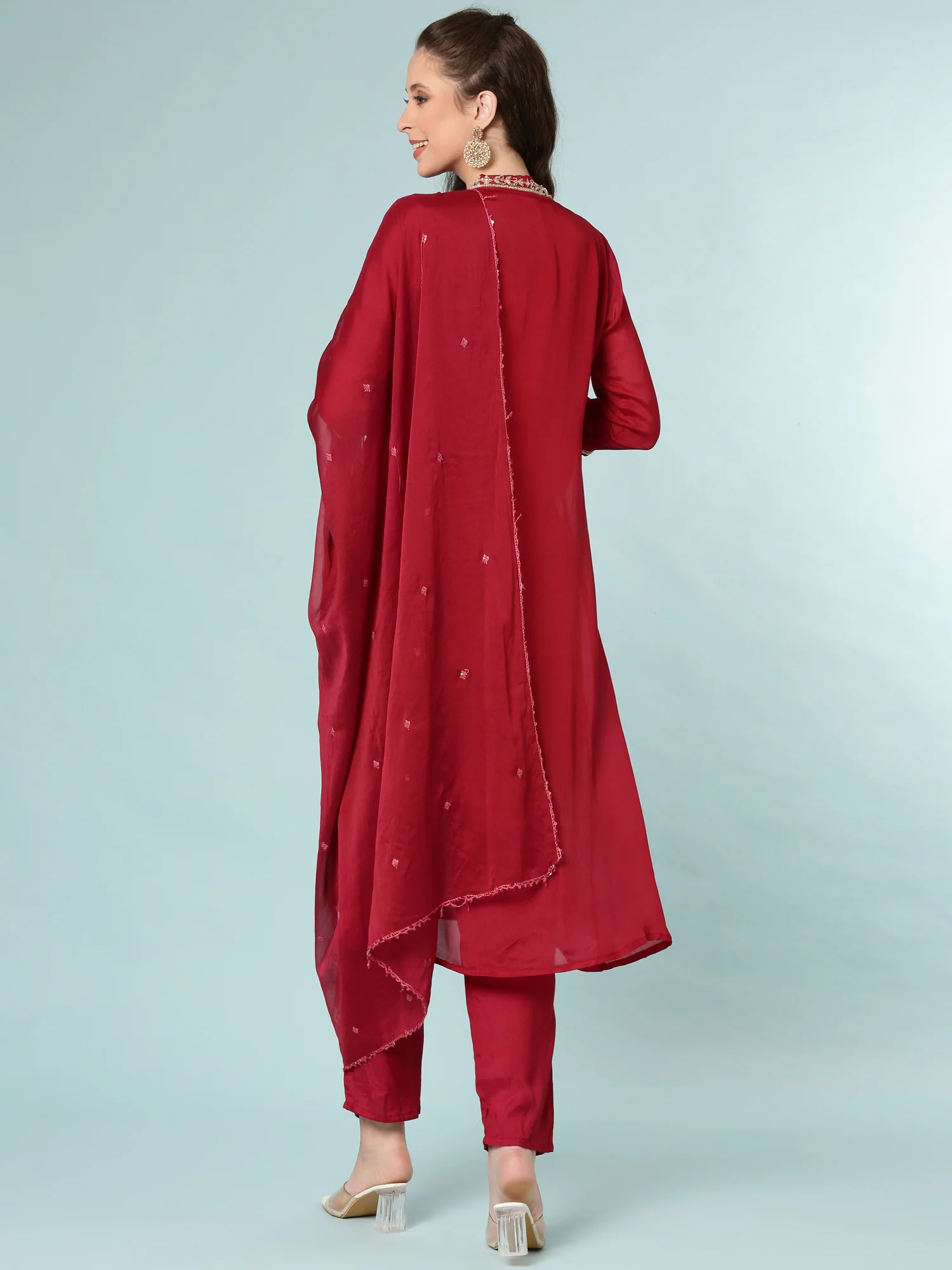 Maroon Chinnon Three Piece Set - Image 3