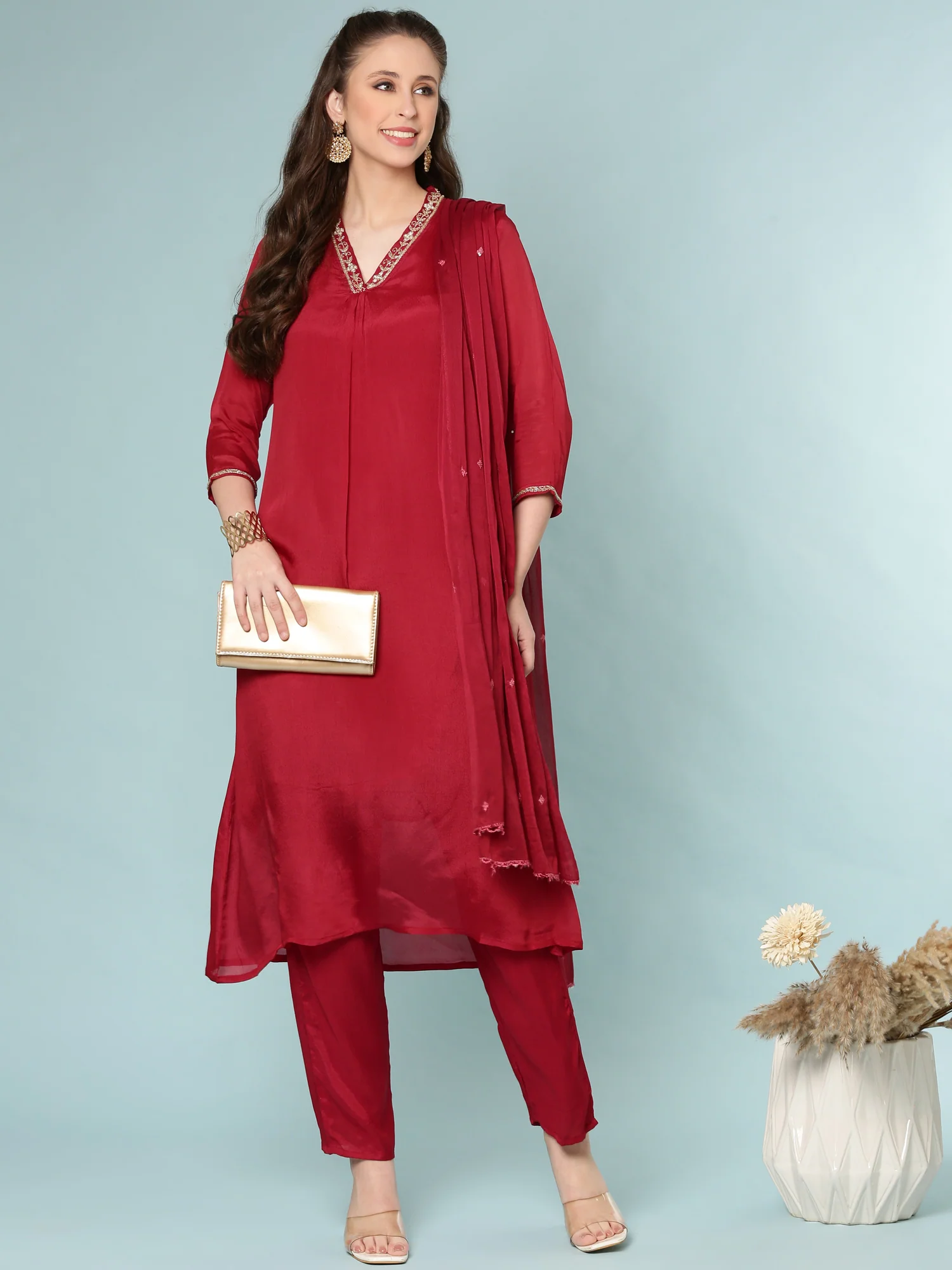 Maroon Chinnon Three Piece Set - Image 5