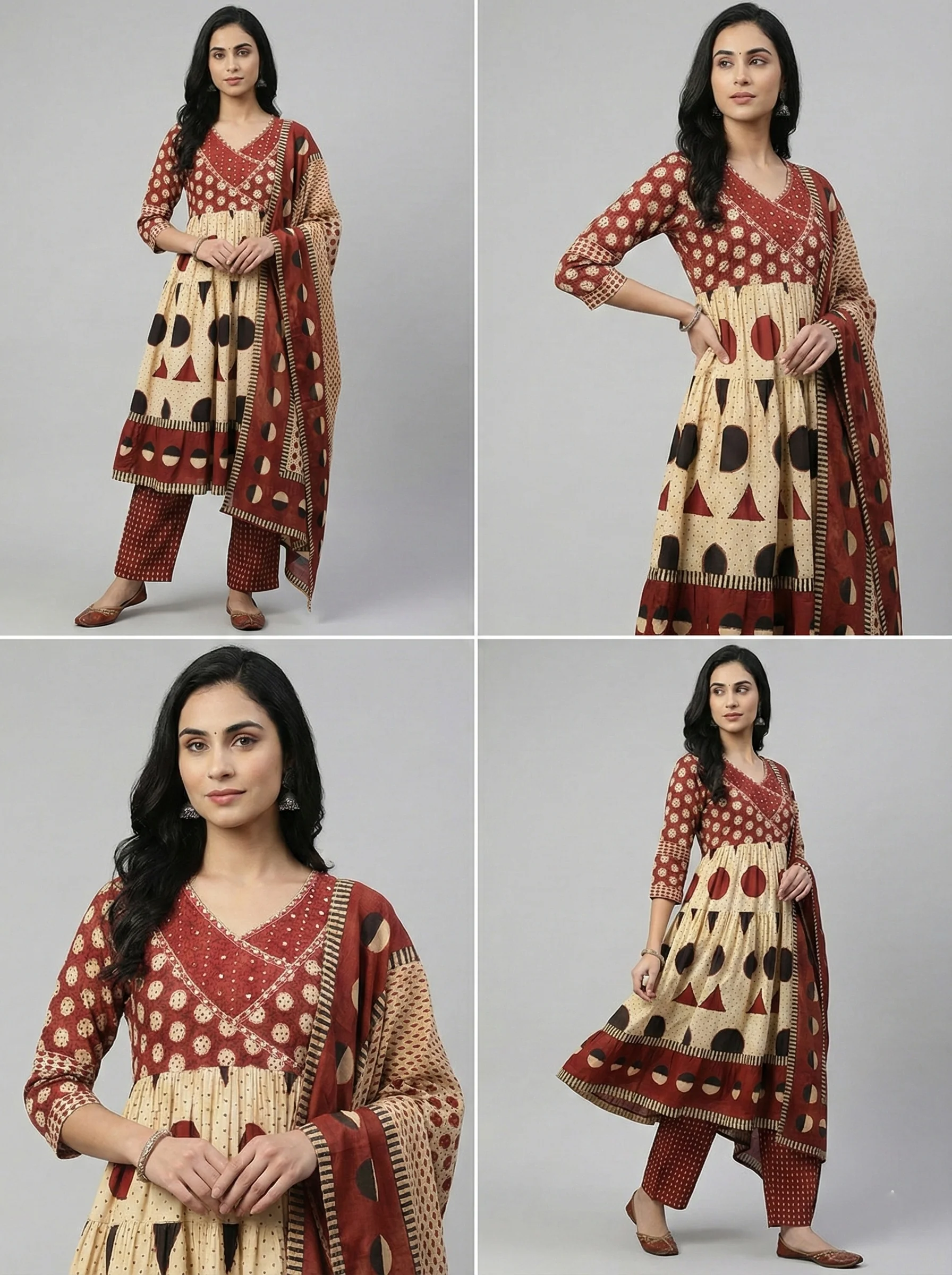 Maroon Cotton Digital Print Three Piece Set - Image 3