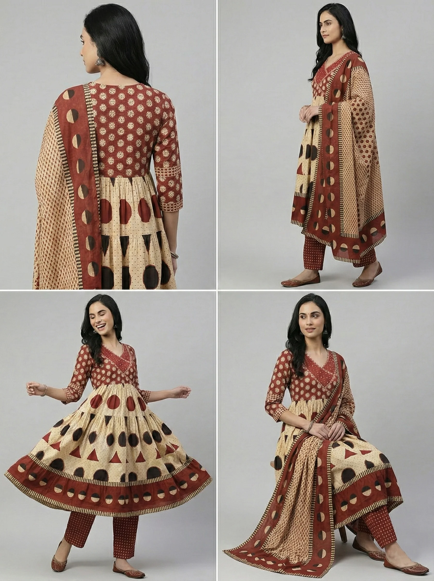 Maroon Cotton Digital Print Three Piece Set - Image 4