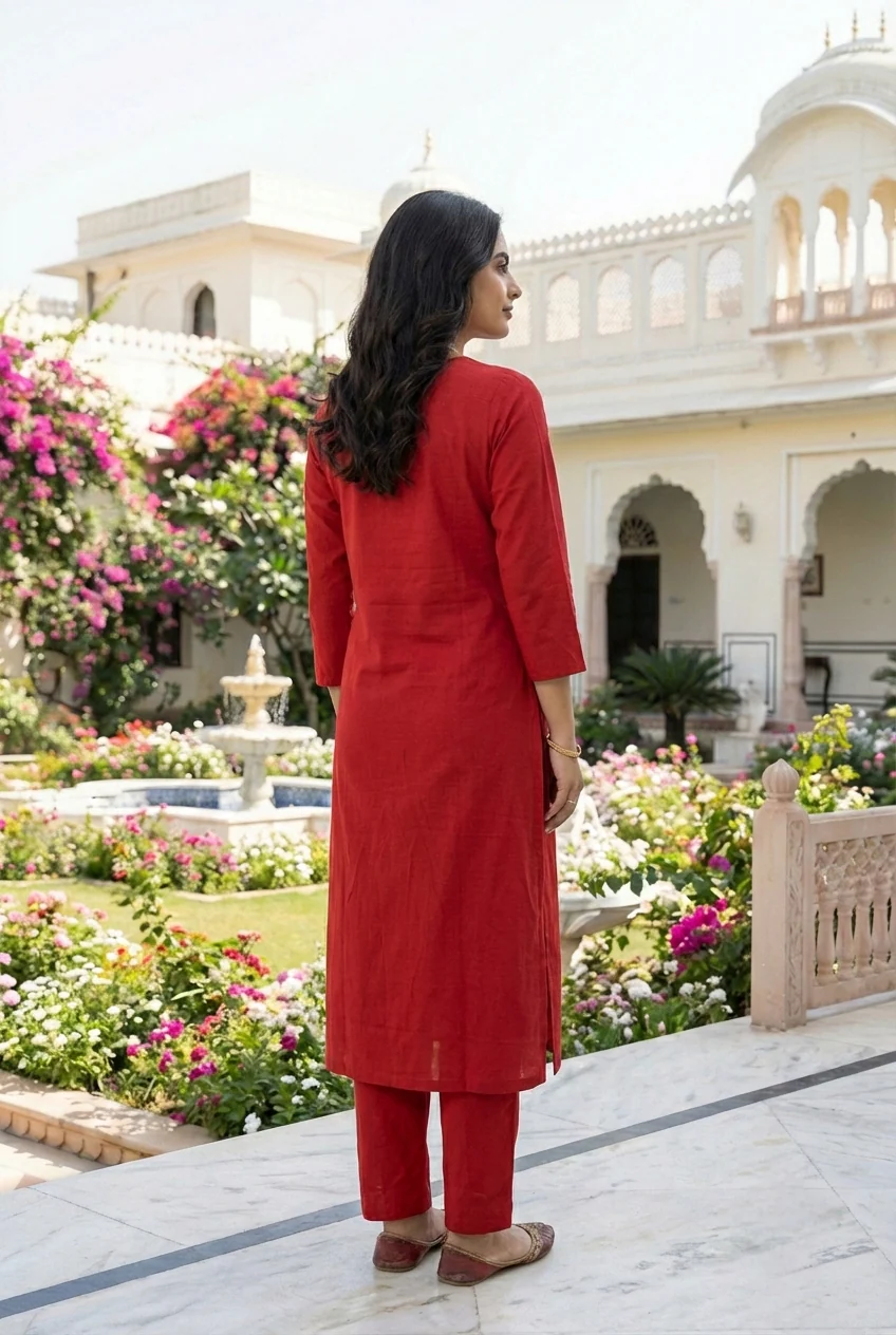 Maroon Cotton Embroidery Two Piece Set - Image 3
