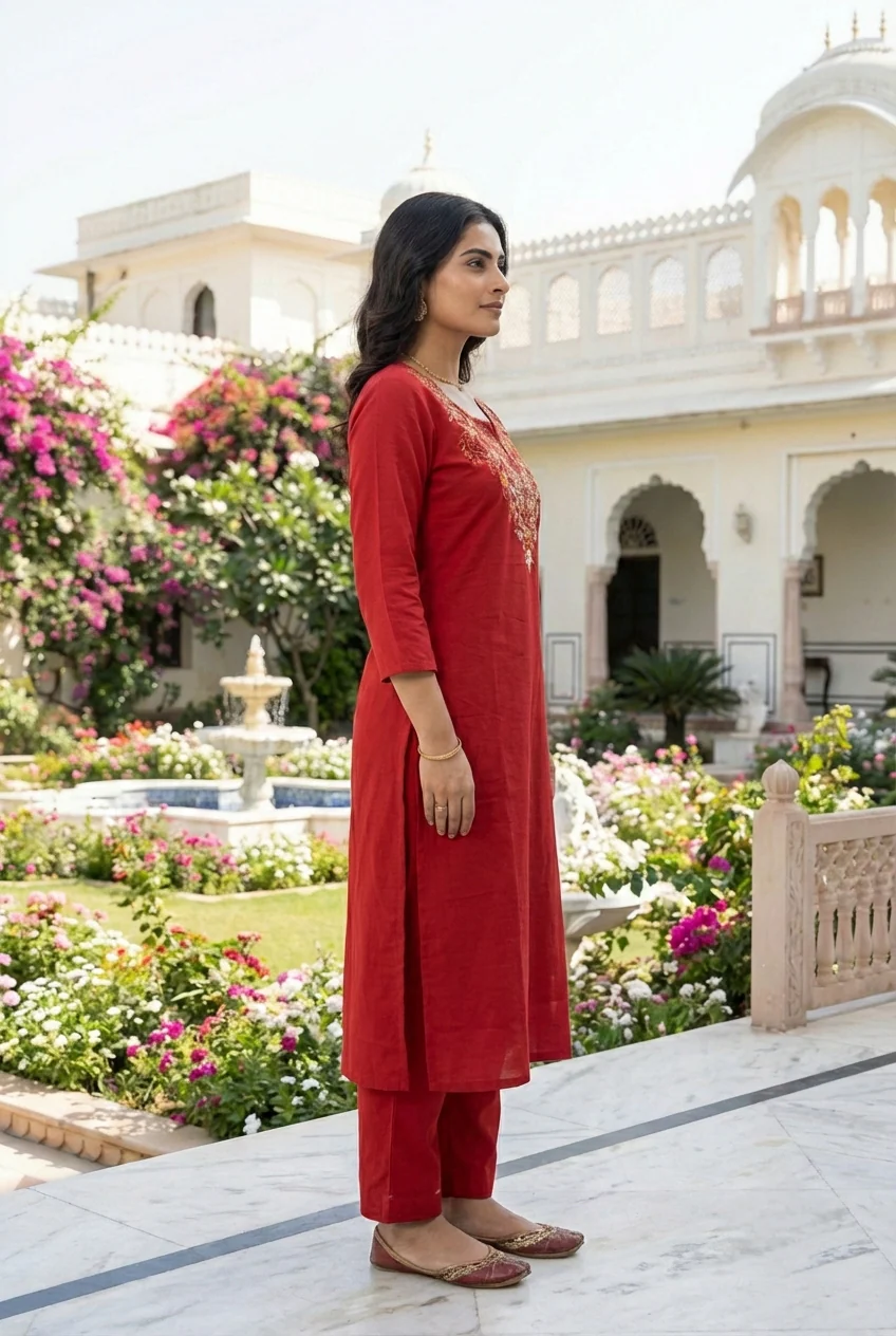 Maroon Cotton Embroidery Two Piece Set - Image 4