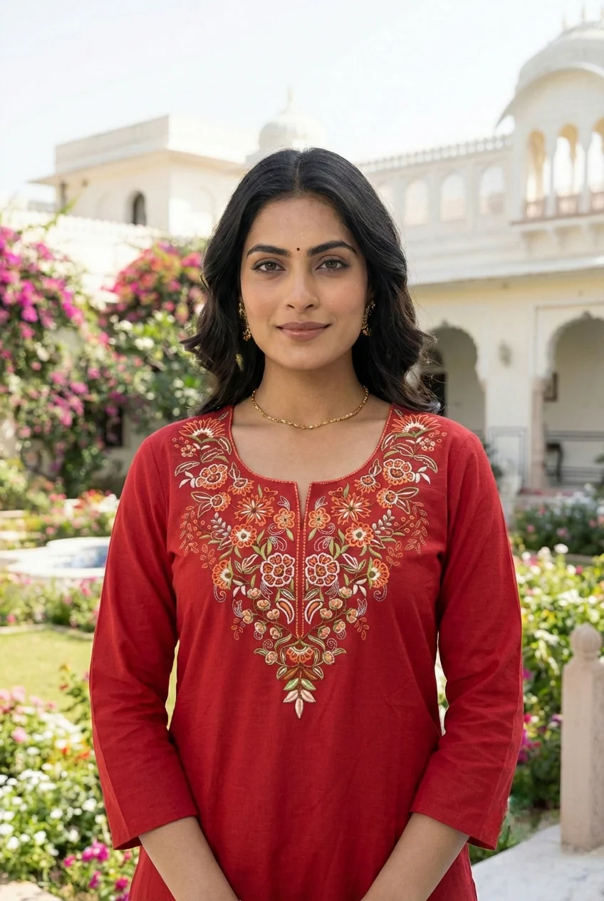 Maroon Cotton Embroidery Two Piece Set - Image 5
