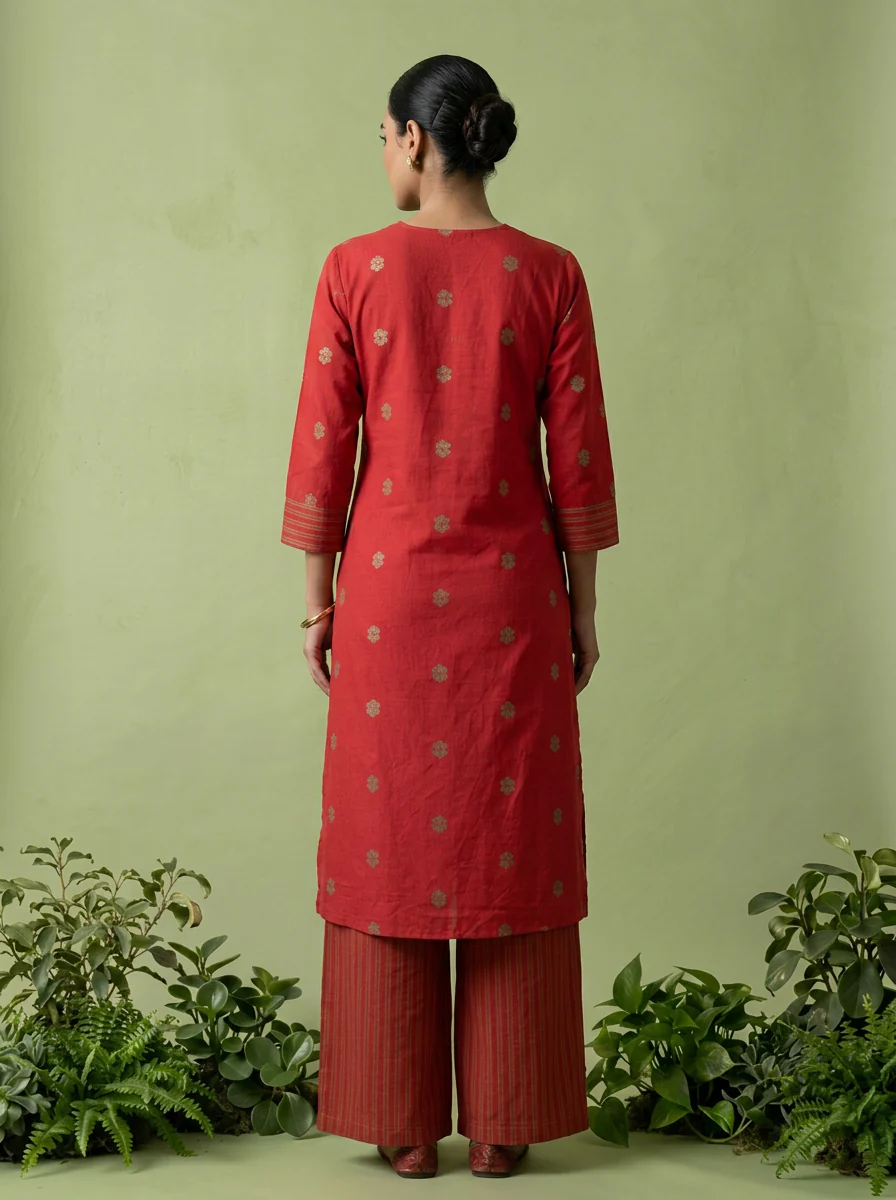 Maroon Cotton Floral Thread Embroidered Two Piece Set - Image 3
