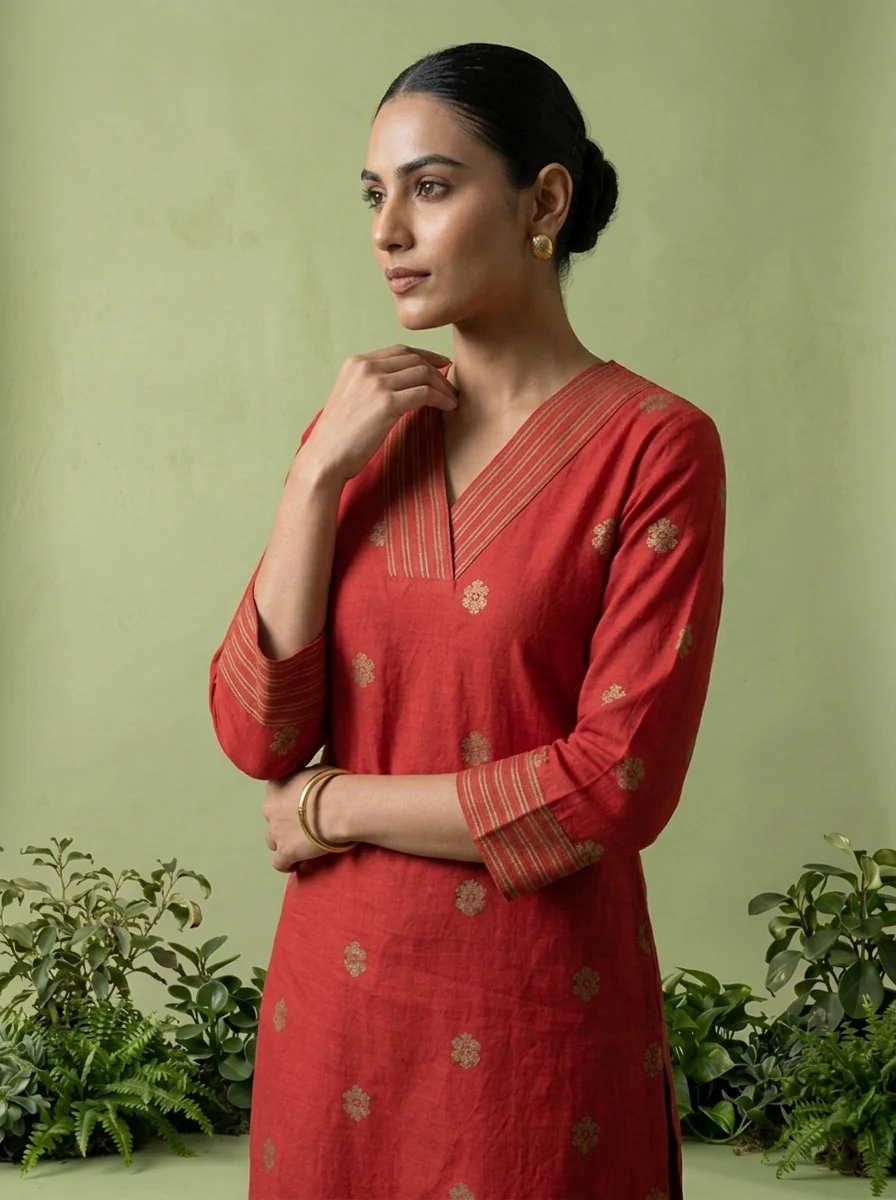 Maroon Cotton Floral Thread Embroidered Two Piece Set - Image 4