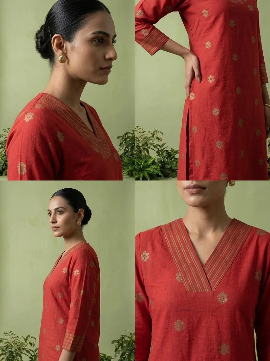 Maroon Cotton Floral Thread Embroidered Two Piece Set - Image 5