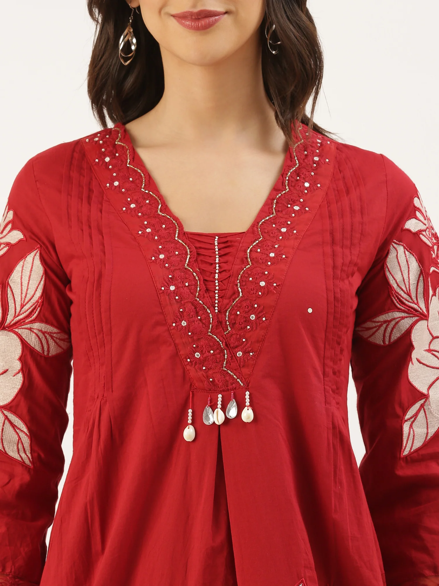 Maroon Cotton Print With Embroidery Three Piece Suit Set - Image 4