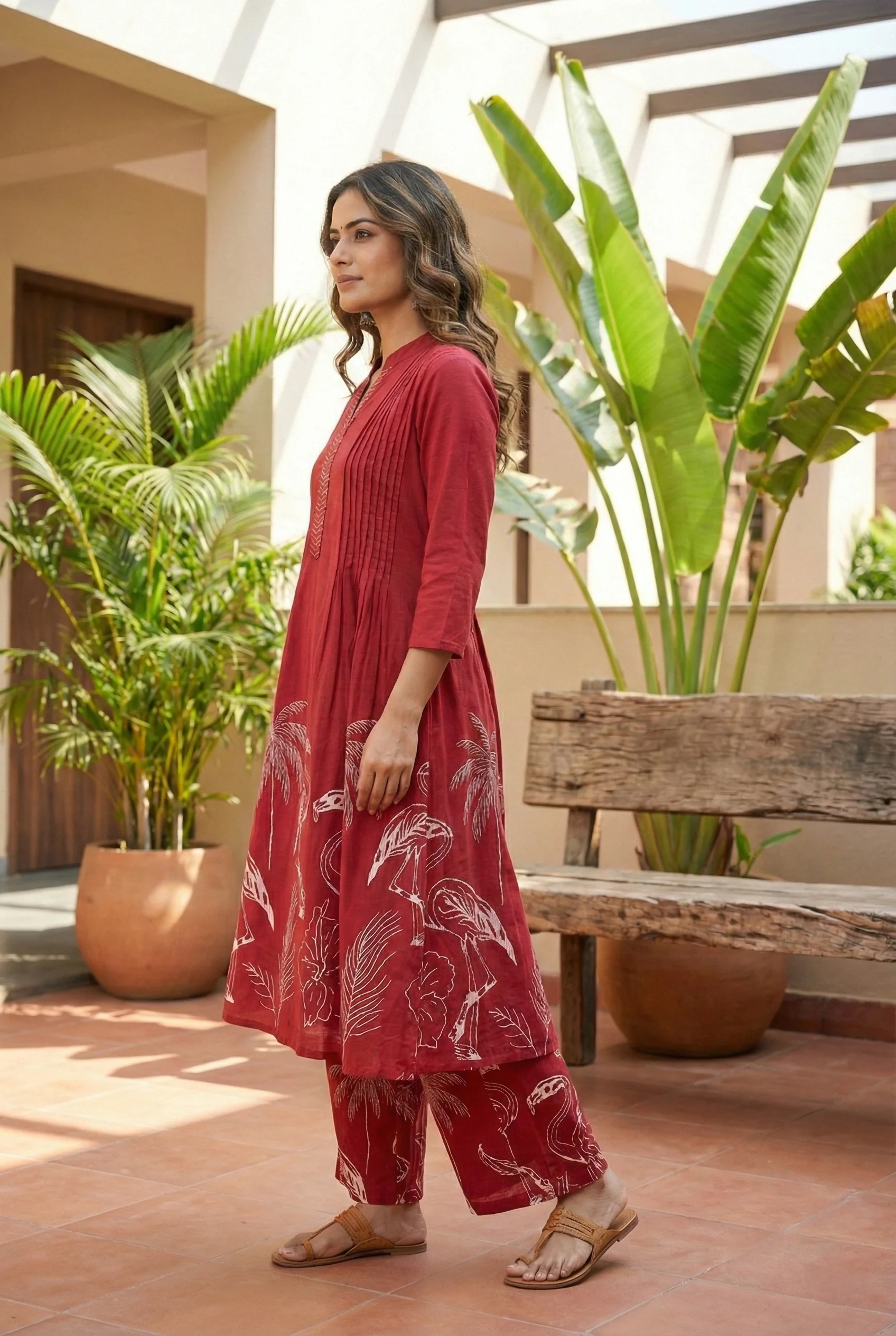Maroon Cotton Printed Two Piece Set - Image 2