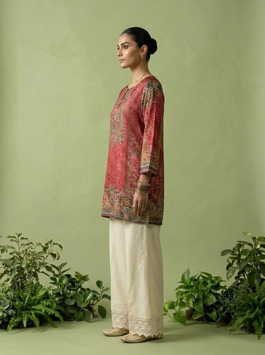 Maroon Crepe Digital Printed Kurti - Image 3