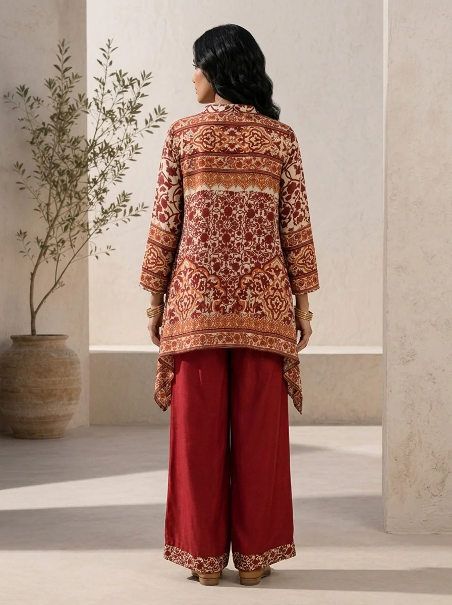 Maroon Crepe Floral Printed Two Piece Set - Image 5