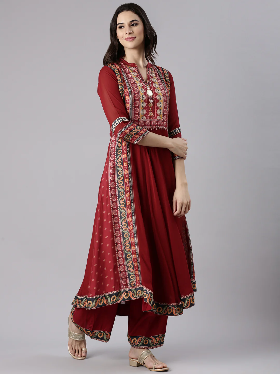 Maroon Georgette Anarkali Three Piece Set - Image 2