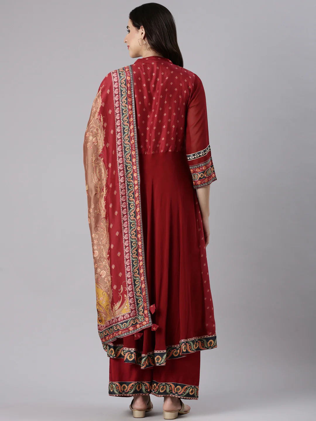 Maroon Georgette Anarkali Three Piece Set - Image 3